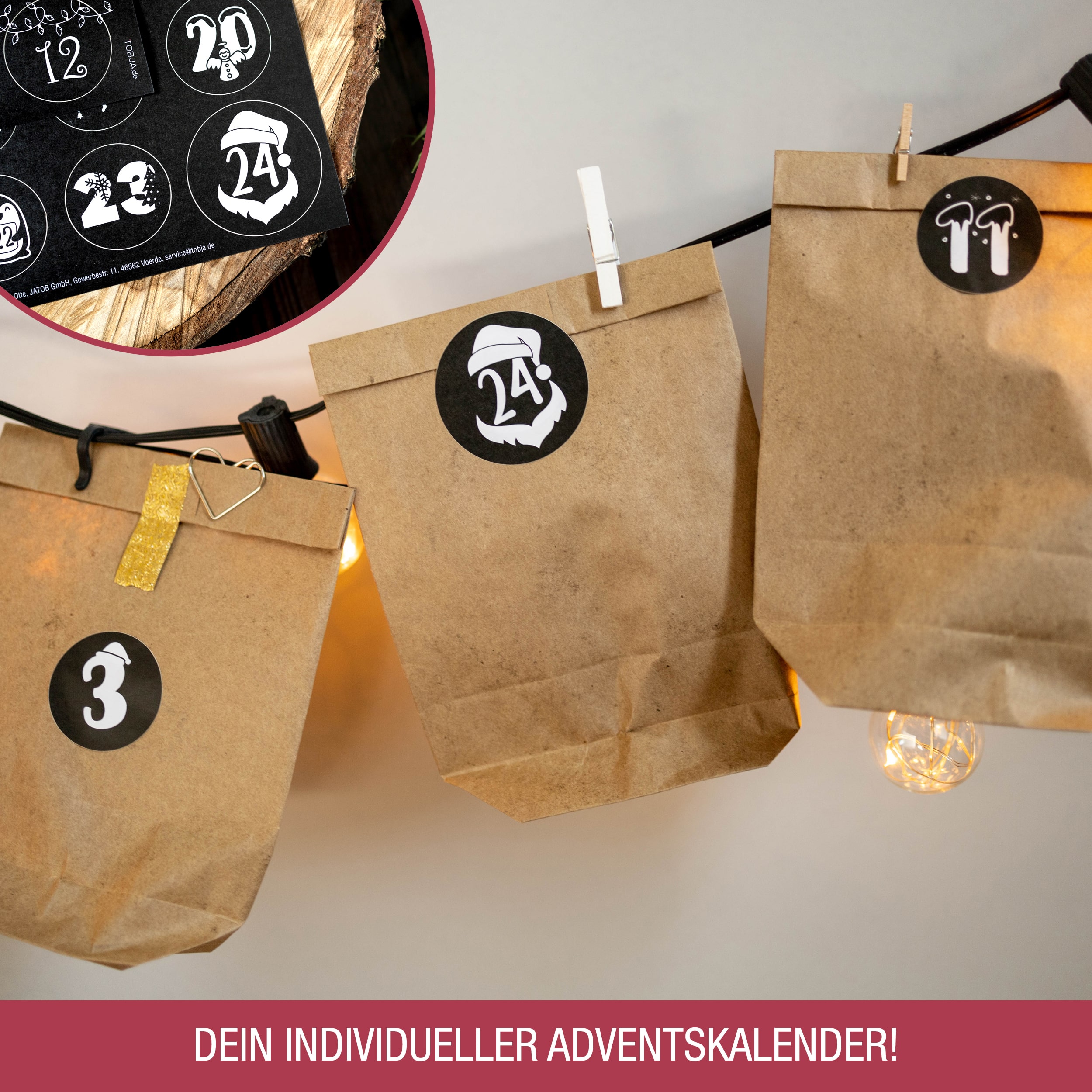 Adventskalender mit 24 Aufkleber schwarz-weiß