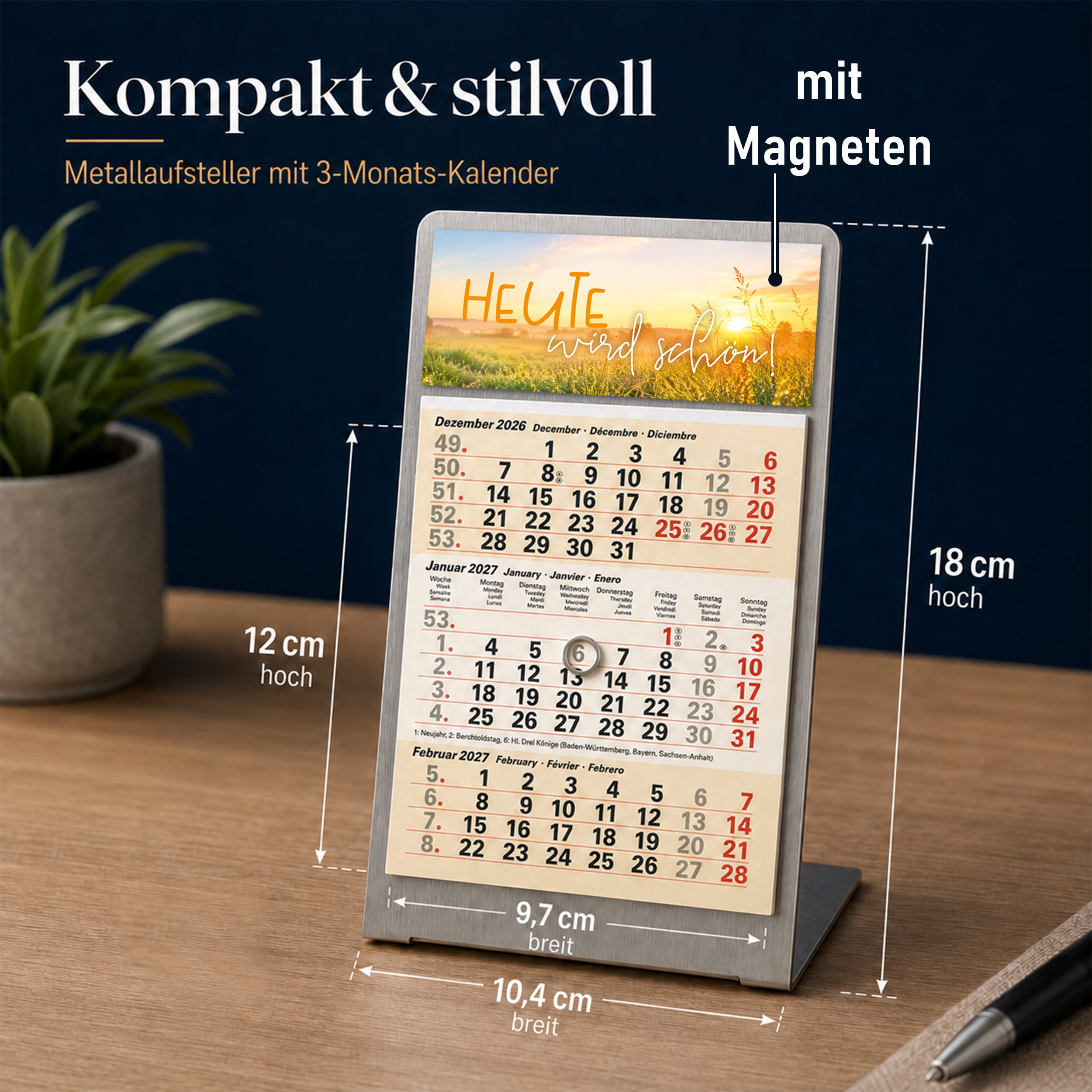 Magnet-System Sand – Komplettset 2027: Aufsteller + Kalender + Magnetset Gute Laune
