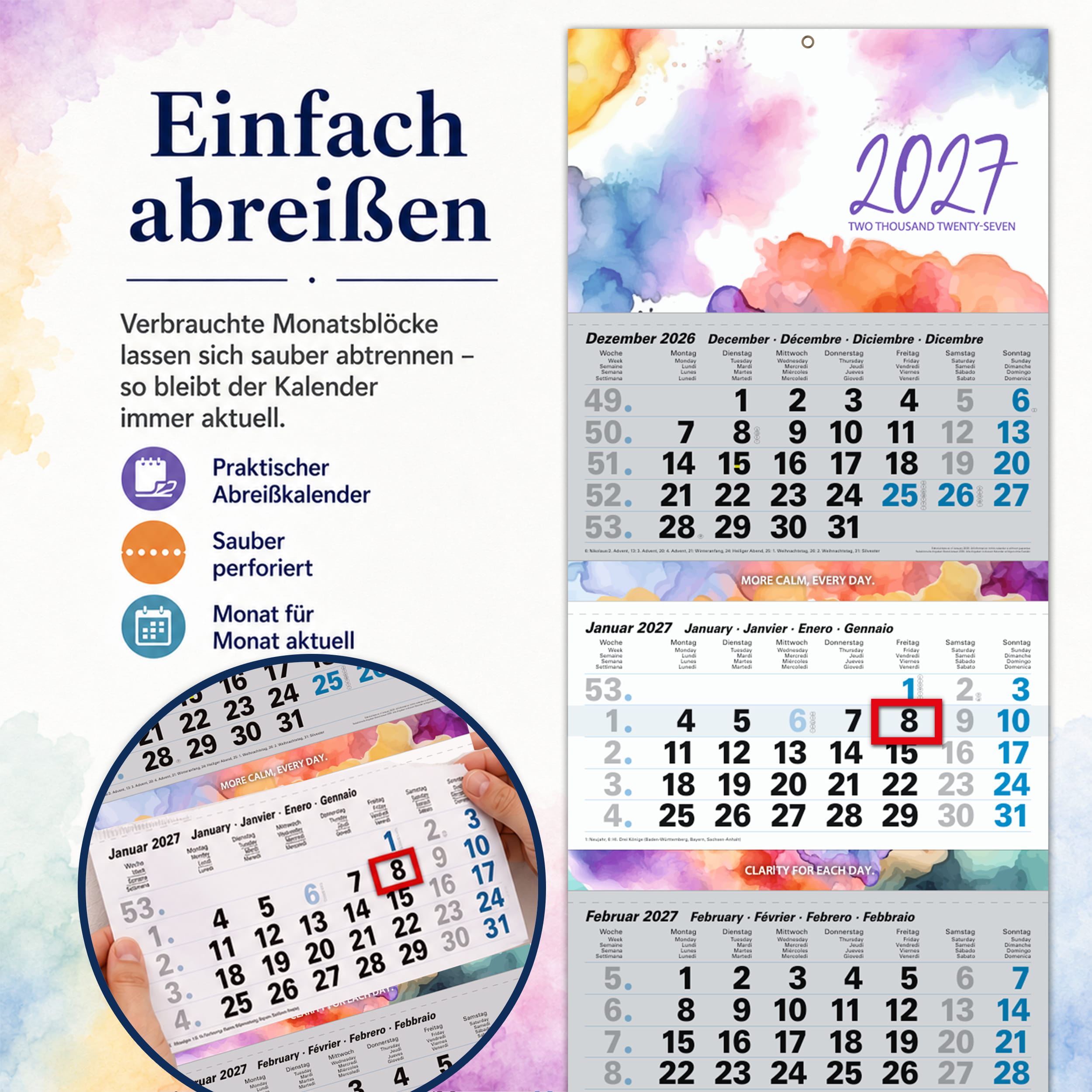 4-Monatskalender 2027 „Aquarell Splash"