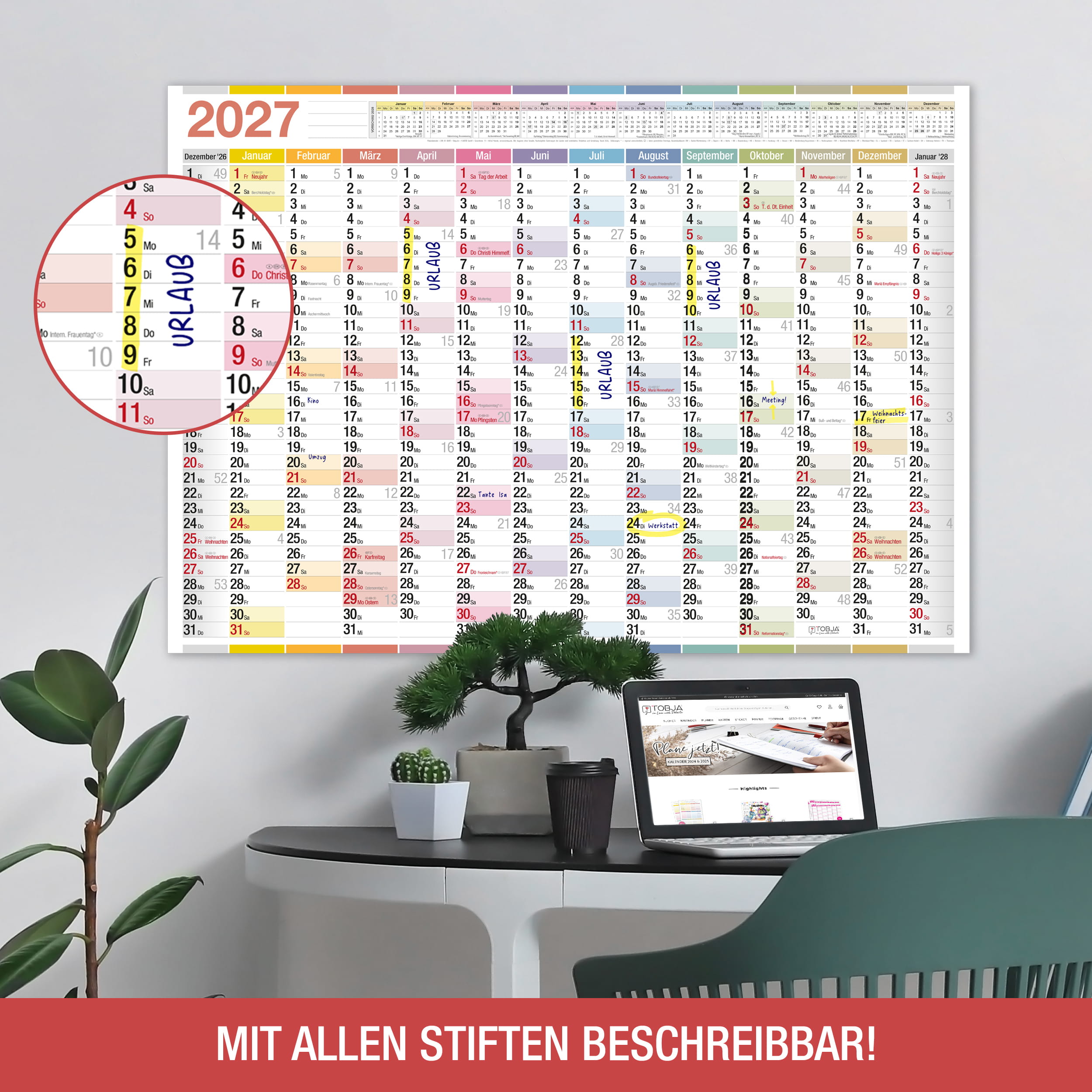 Wandkalender 2027 A1 Color Line 14 Monate
