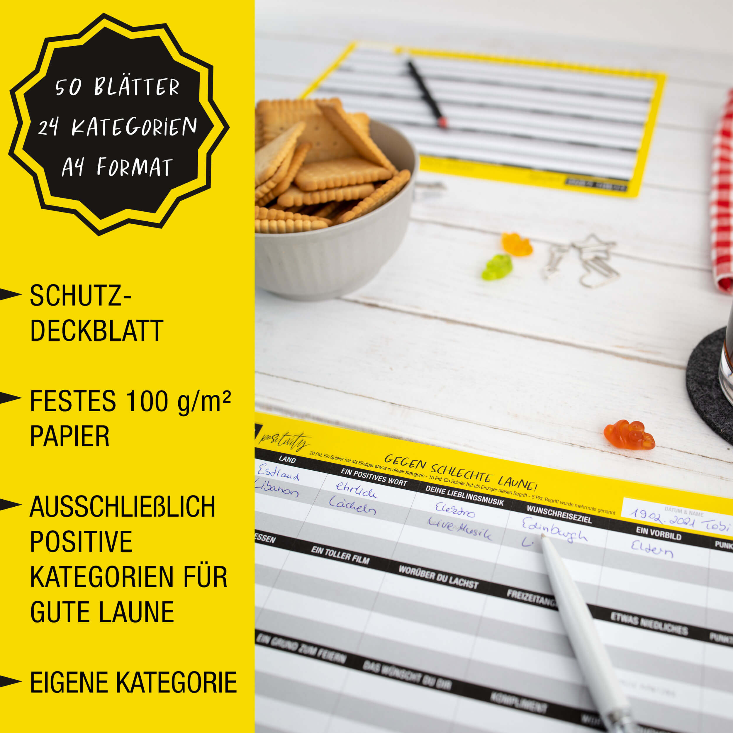 Stadt Land Positivity - Gesellschaftsspiel für die Familie Stadt Land Positivity - Gesellschaftsspiel für die Familie