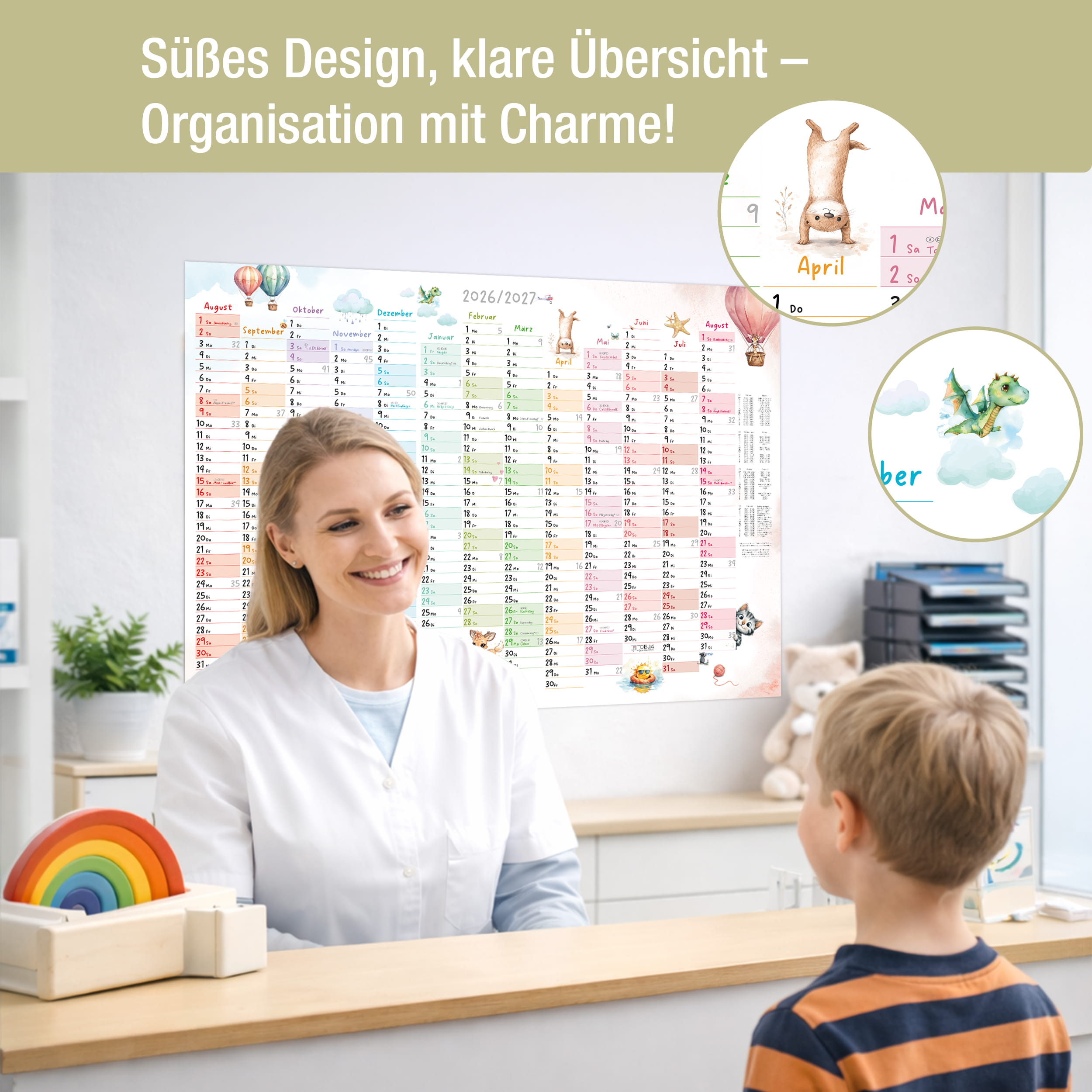 Schuljahreskalender A1 2026/2027 „Tierwelt Pastell"