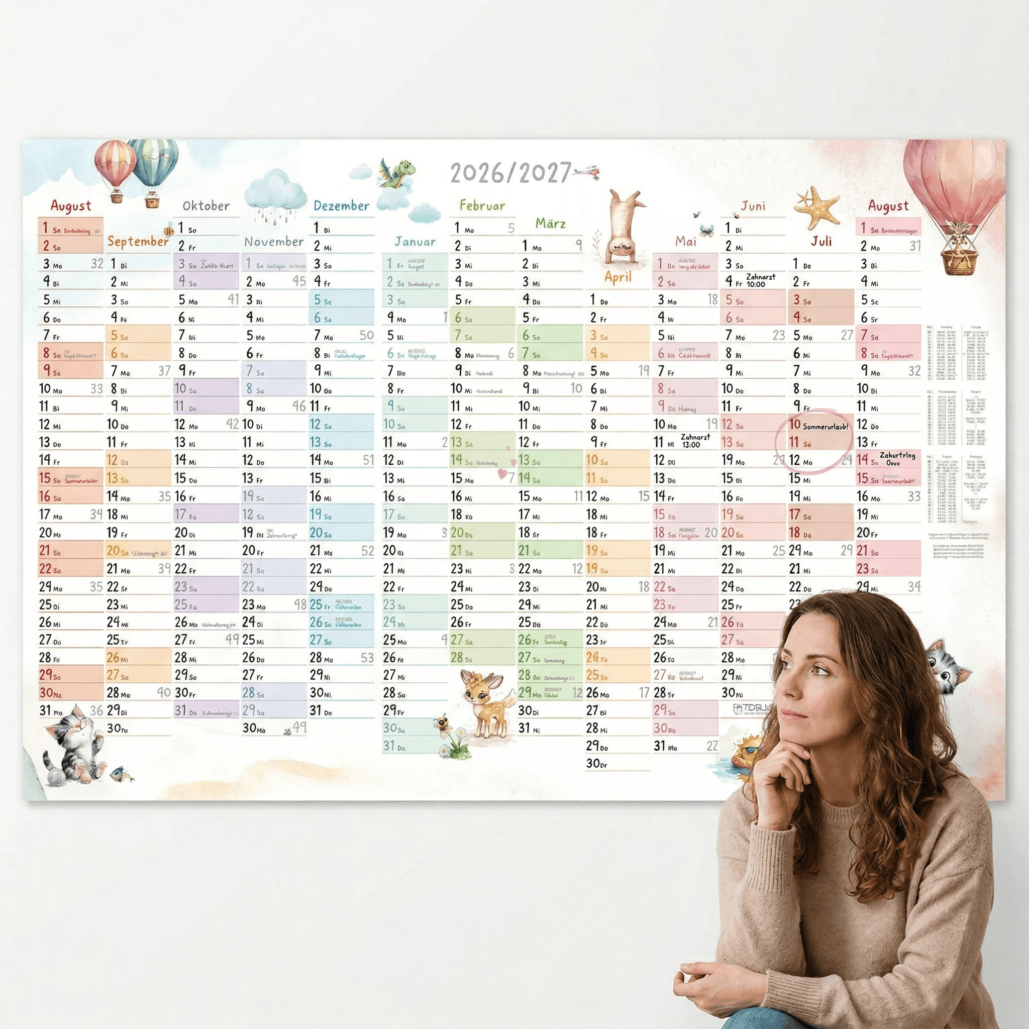 Schuljahreskalender A1 2026/2027 „Tierwelt Pastell"