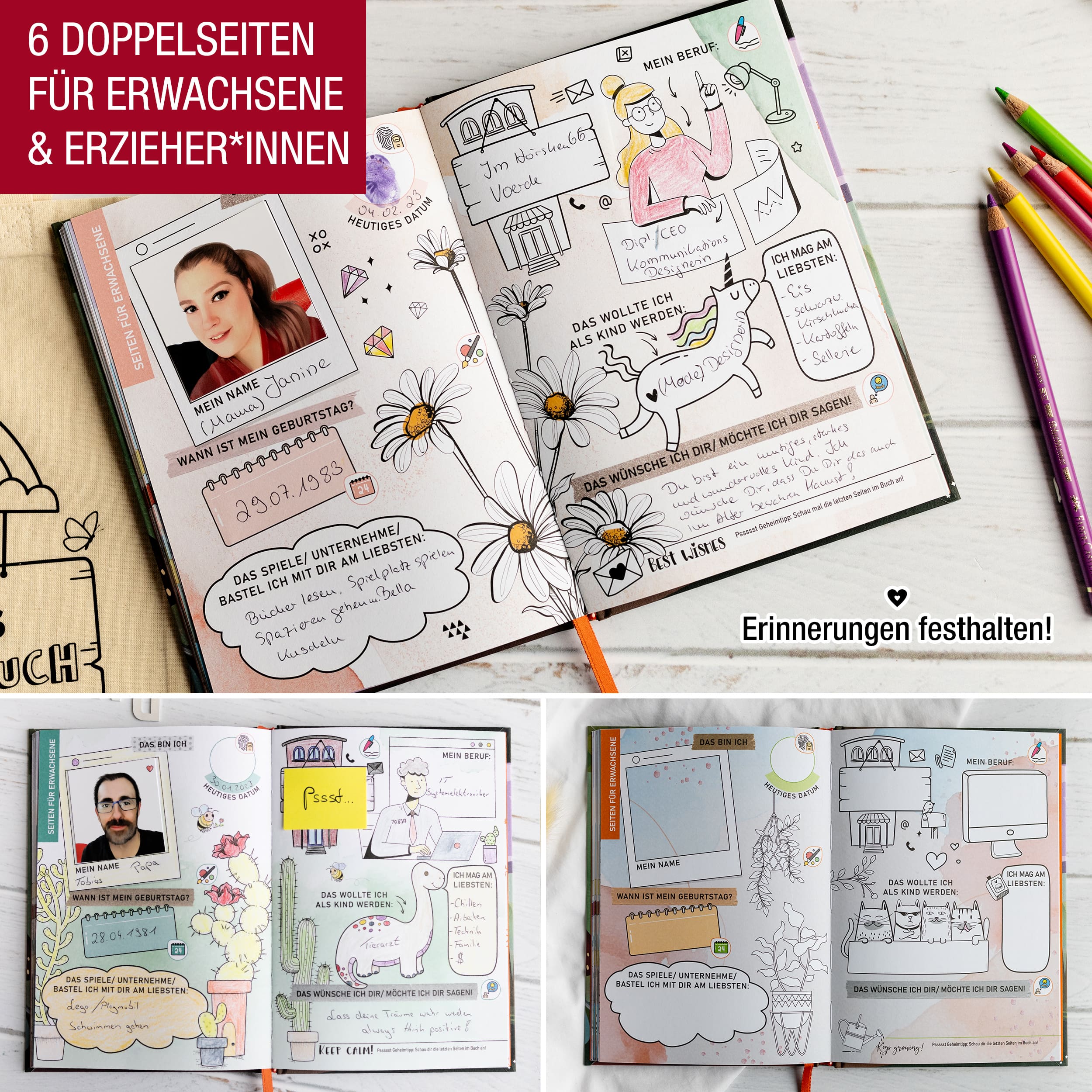 Kindergartenfreundebuch "Kunterbunt" Freundebuch mit Personalisierter Stofftasche
