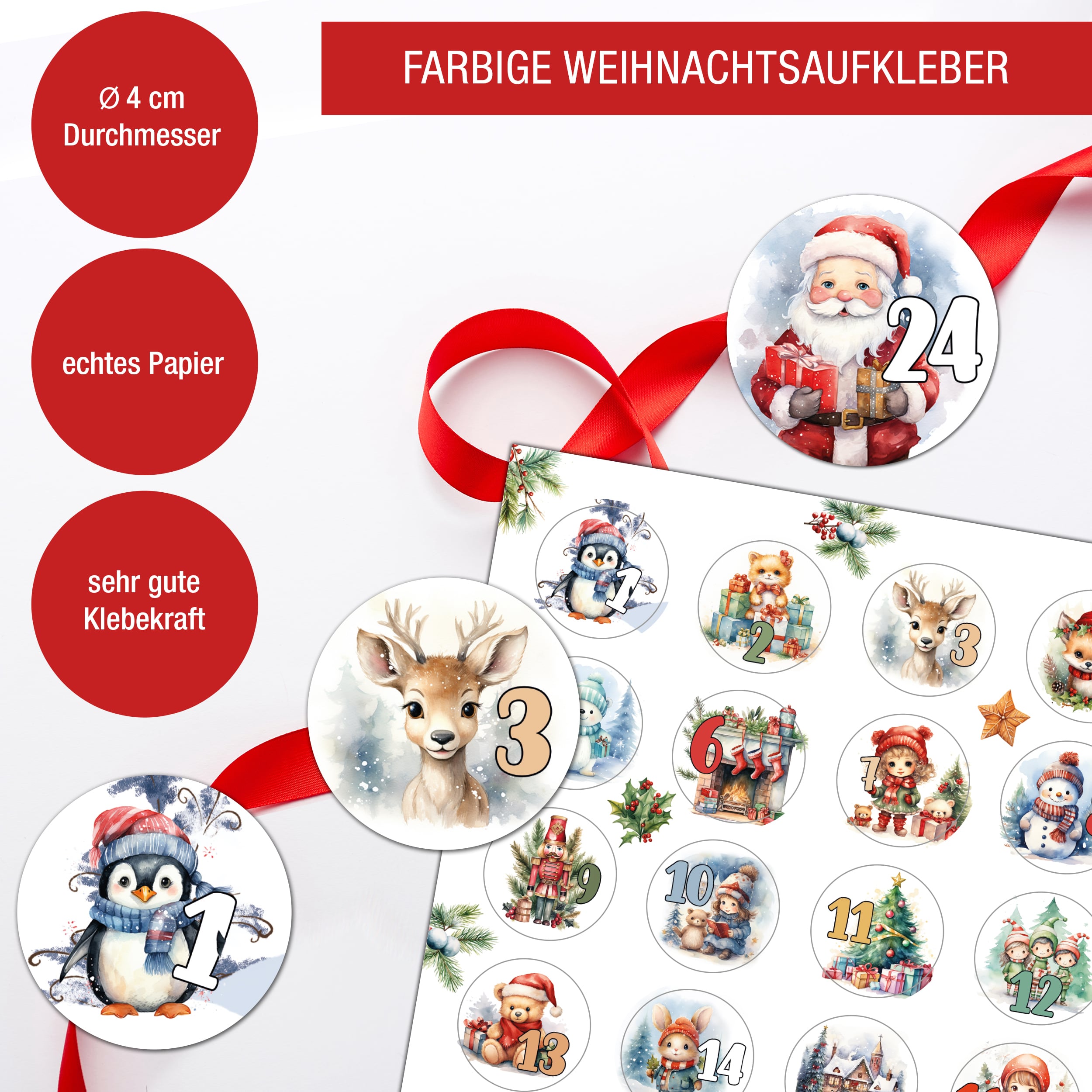 Adventsaufkleber Zahlen 1-24 "bunt" Adventsaufkleber Zahlen 1-24 "bunt"