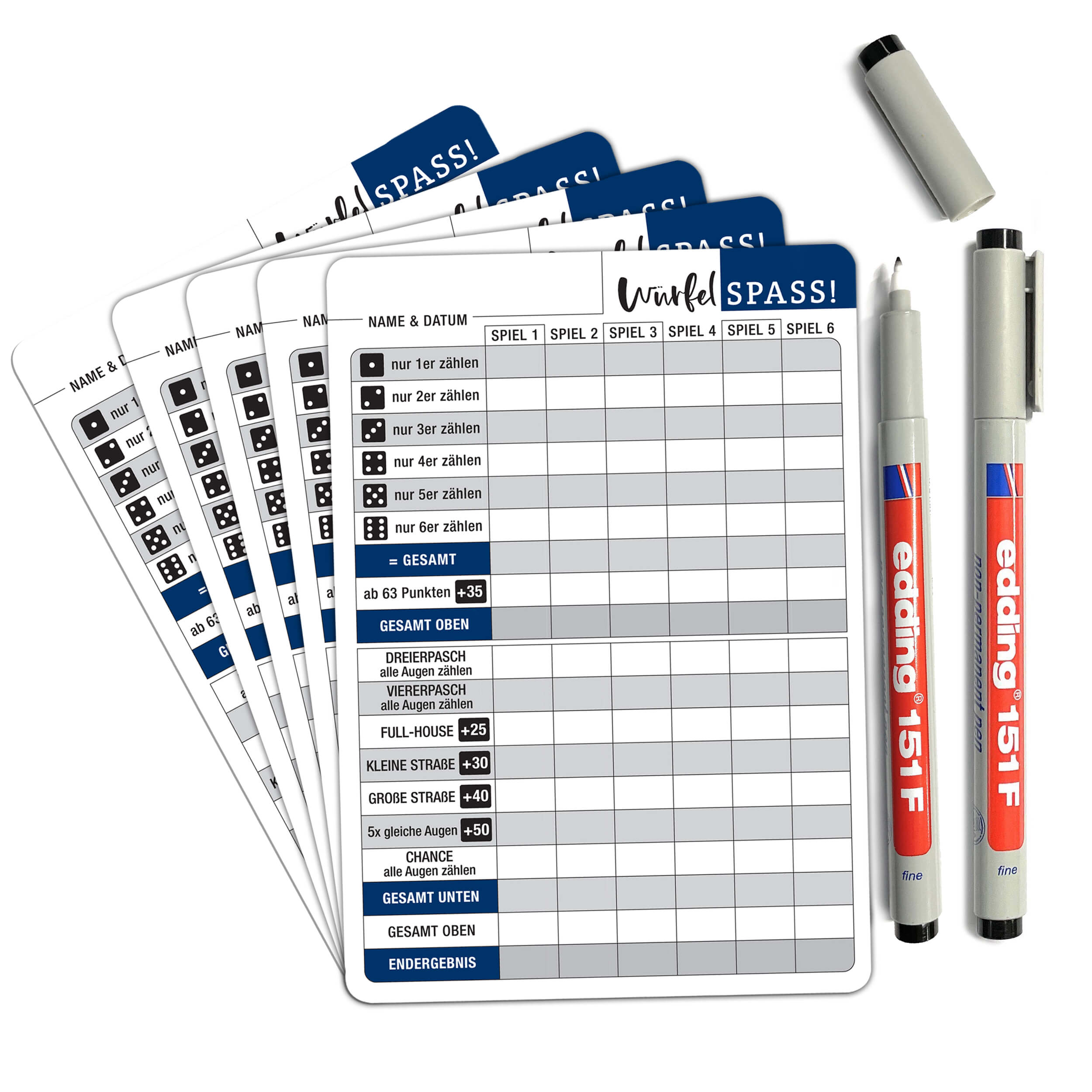 Würfelspiel 5er Set abwischbar "re-use"