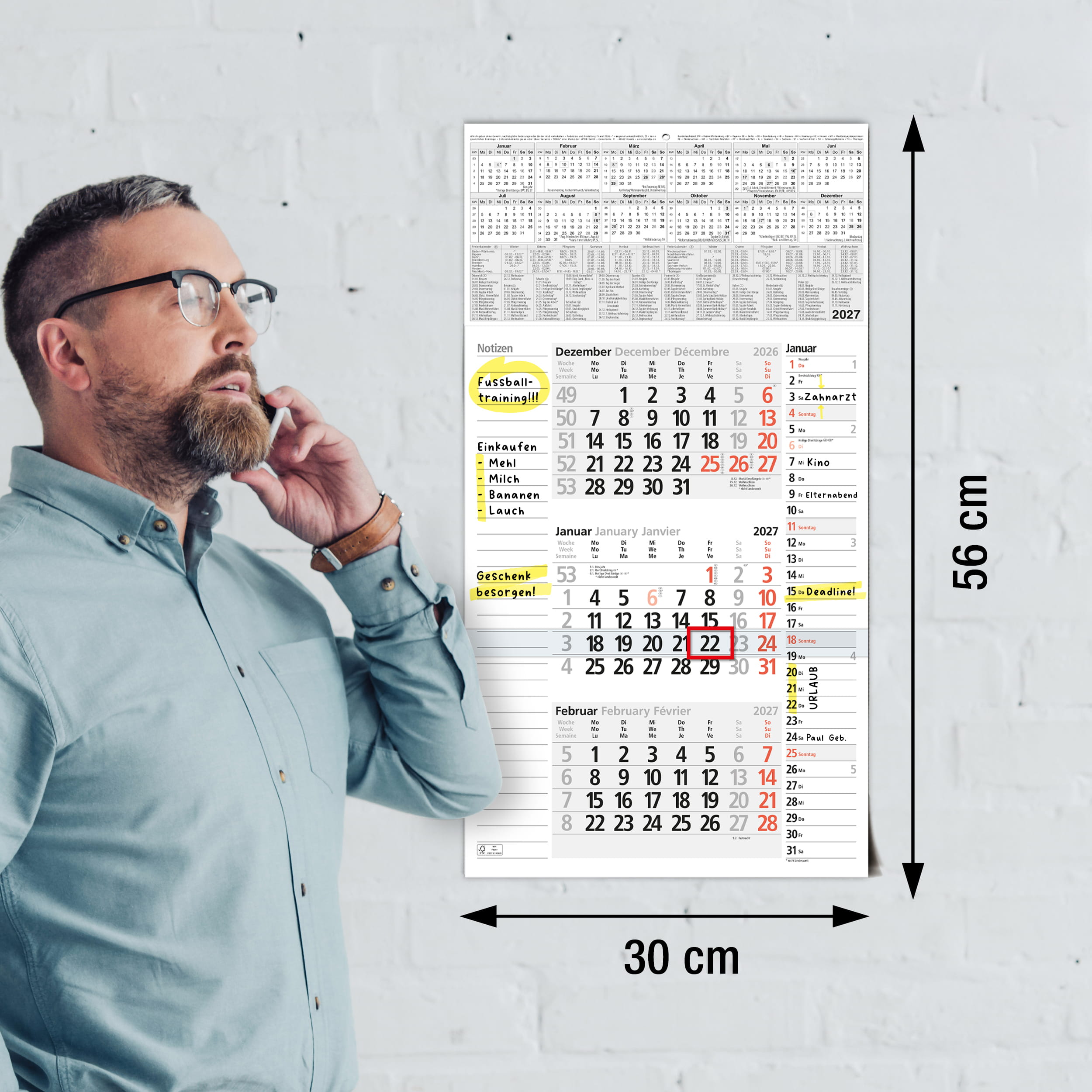 3-Monatskalender 2027 Notizen