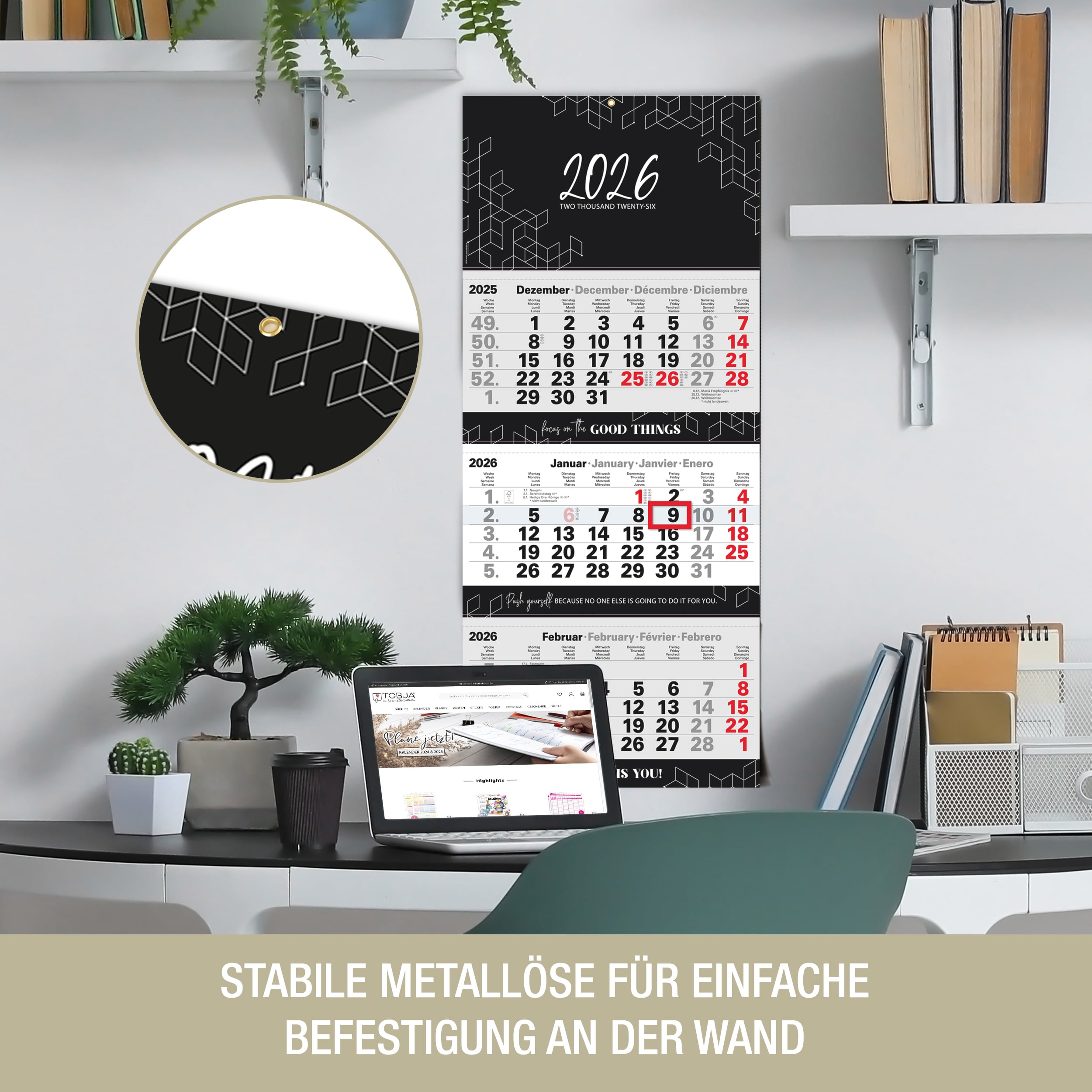 3-Monatskalender 2026 Block Schwarz 3-Monatskalender 2026 Block Schwarz