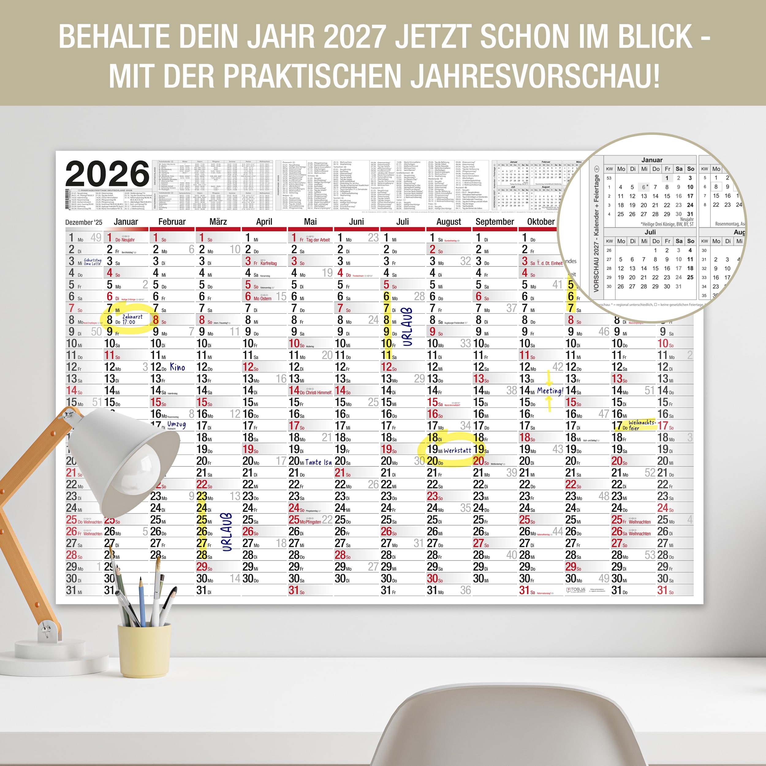 XXL Wandkalender 2026 1x Kalender gerollt XXL Wandkalender 2026 2x Kalender gerollt