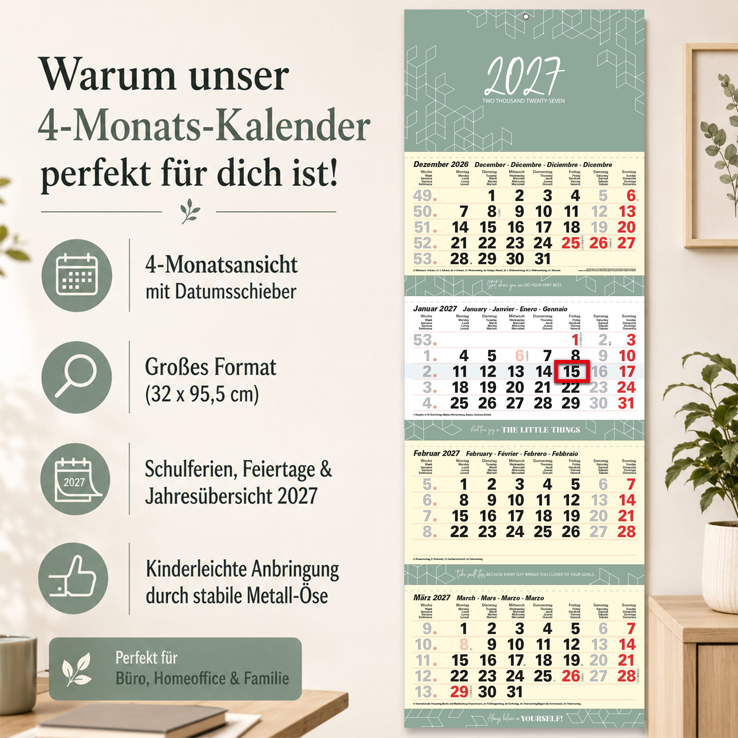 4-Monatskalender 2027 Little Things Salbeigrün