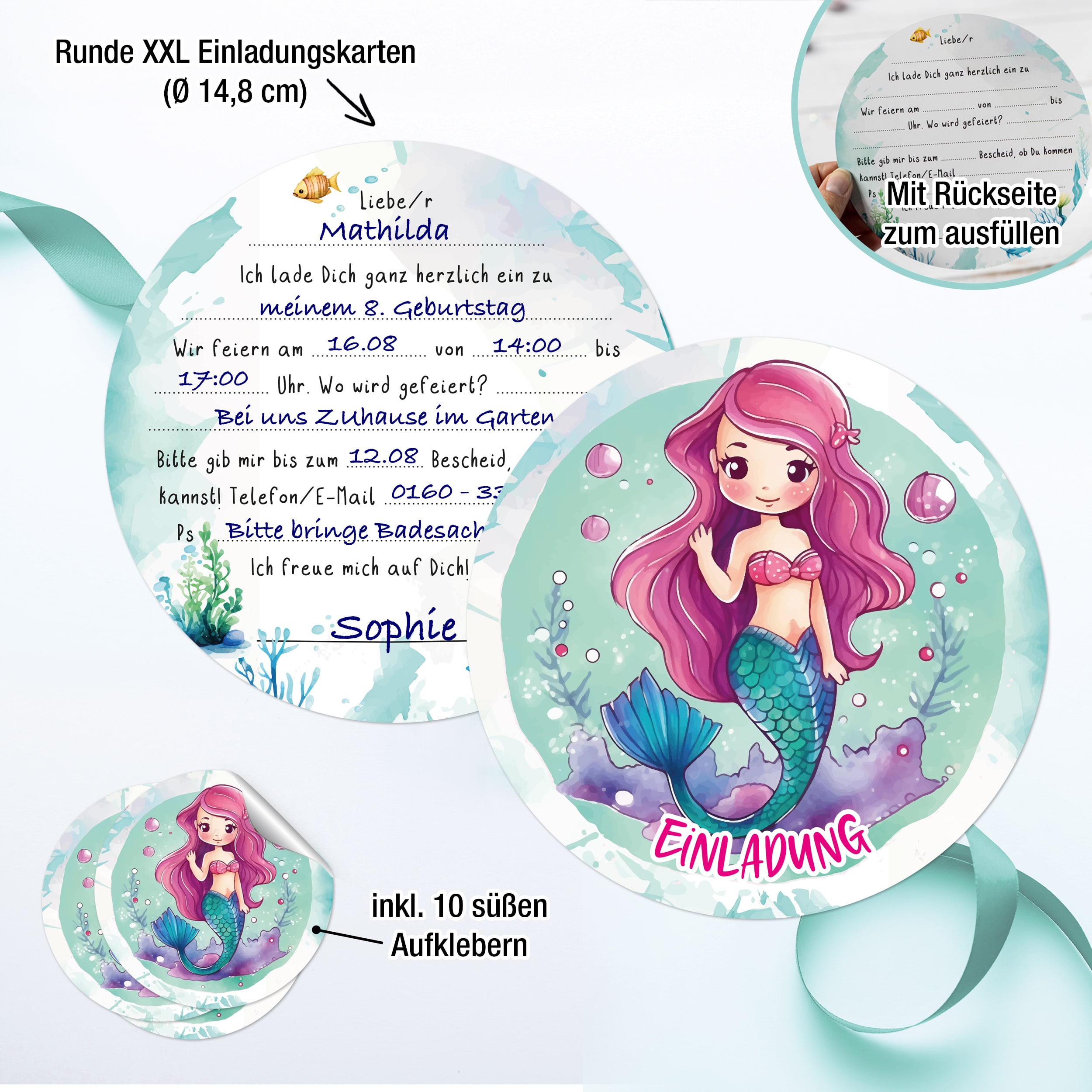 XXL Meerjungfrau Einladungskarten für Kindergeburtstag