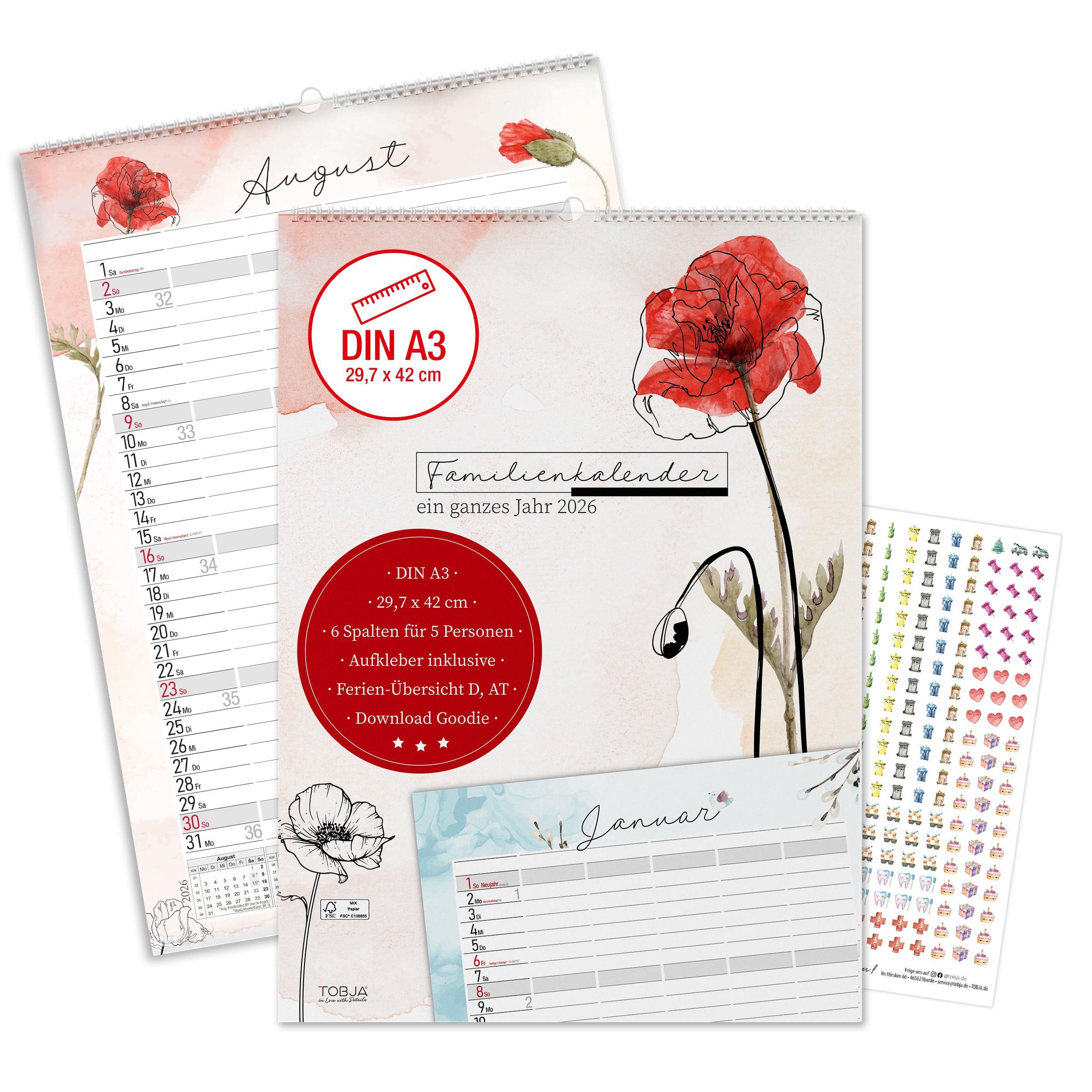 Familienkalender 2026 "Aquarell Line"