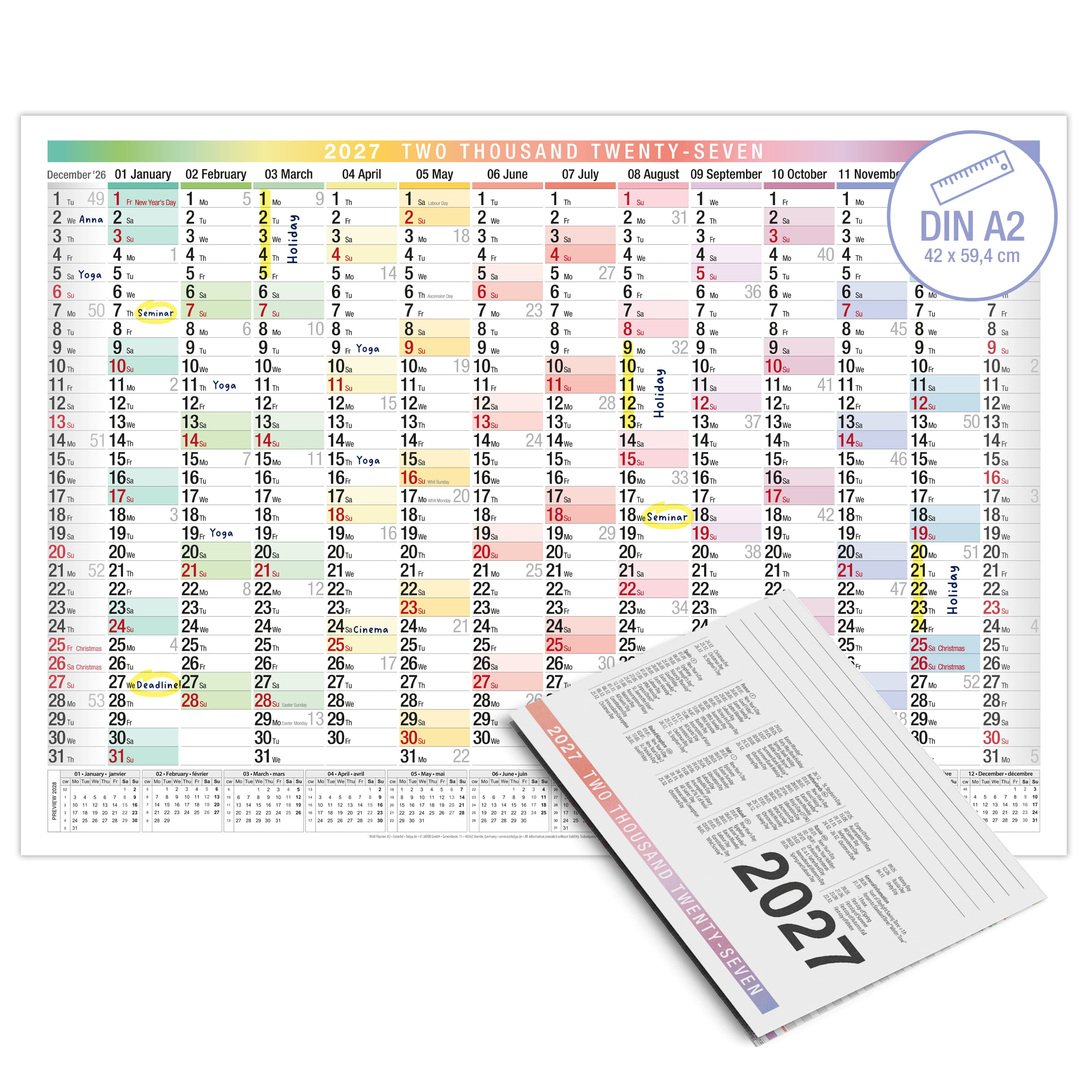 Wall Calendar 2027 A2 Bunt EU English