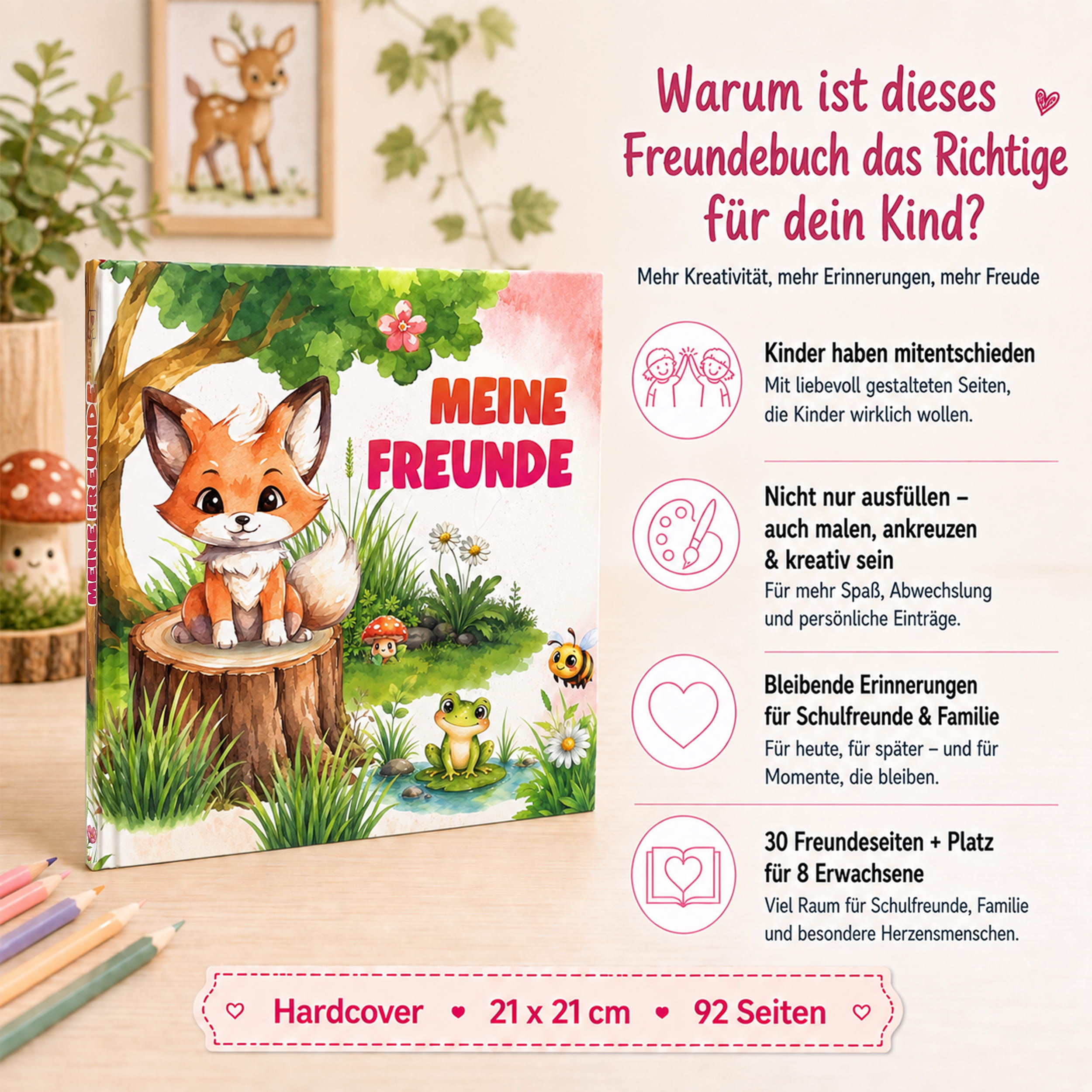 Freundebuch Grundschule Waldtiere – 21 x 21 cm Hardcover