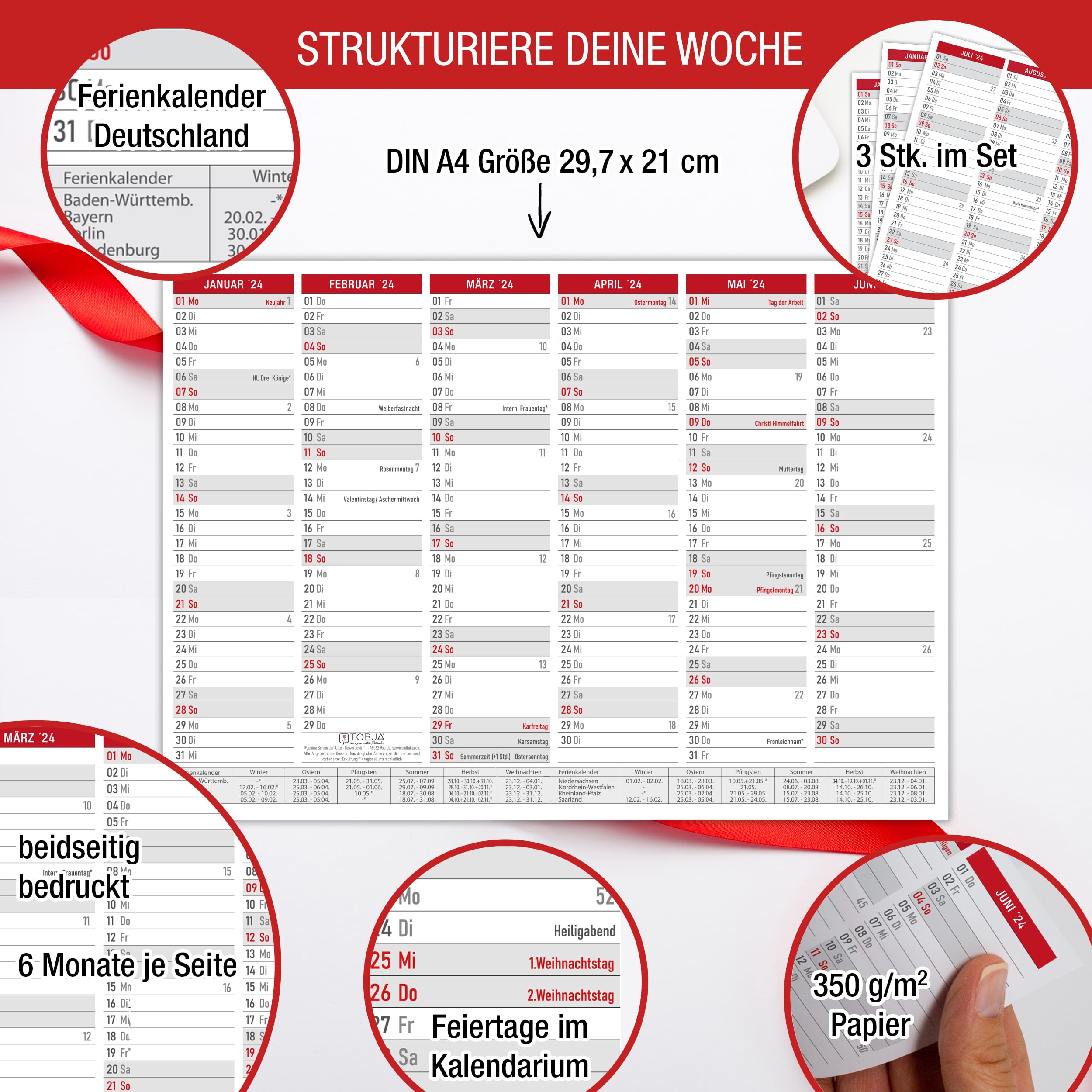 Tafelkalender & Wandkalender 2024 im 3er Set