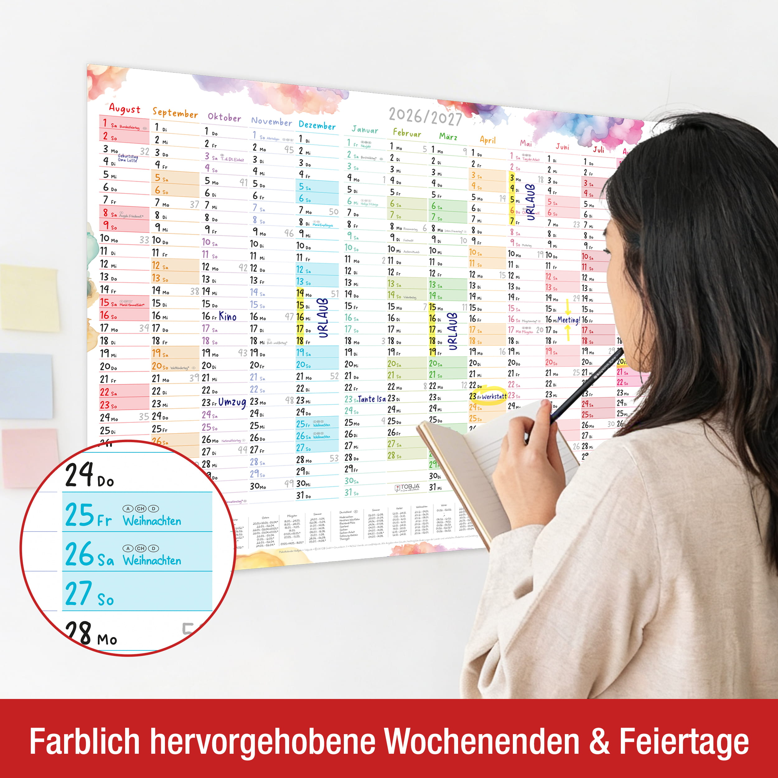 Schuljahreskalender A1 2026/2027 „Aquarell Splash"