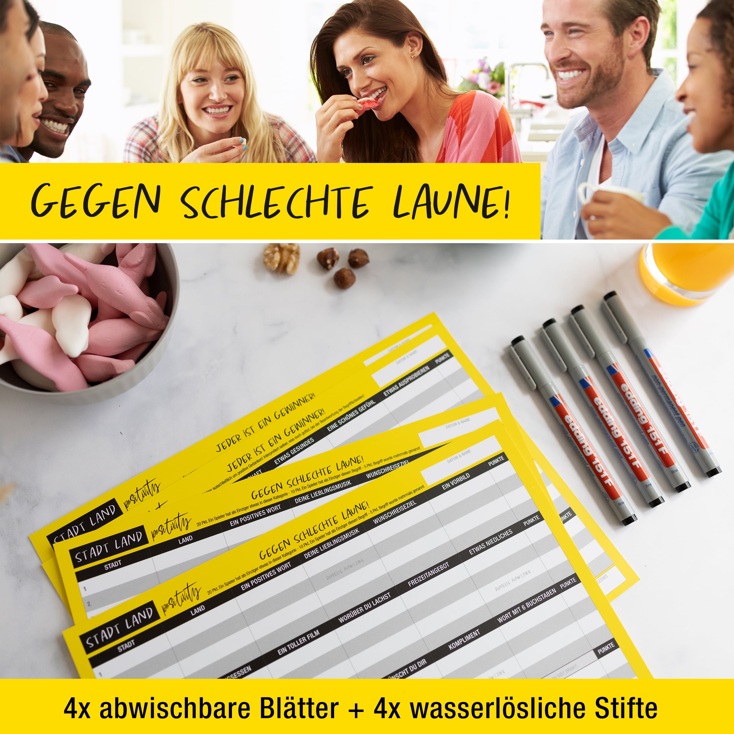 Stadt Land Positivity - wiederverwendbar 4 Spieler Stadt Land Positivity - wiederverwendbar 4 Spieler