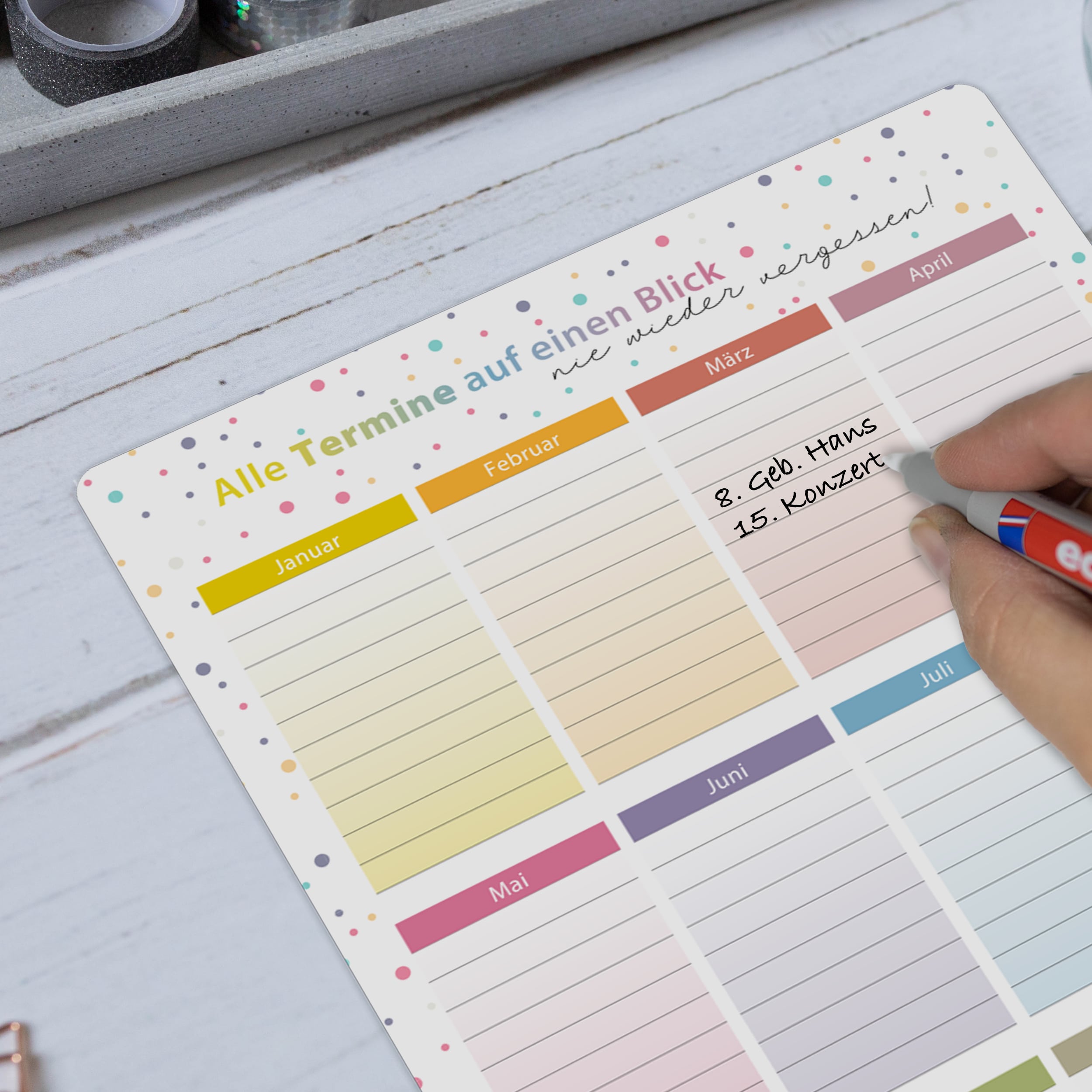 A4 Immerwährender Geburtstagskalender Dots magnetisch [inkl Stift] abwischbar Geburtstagskalender