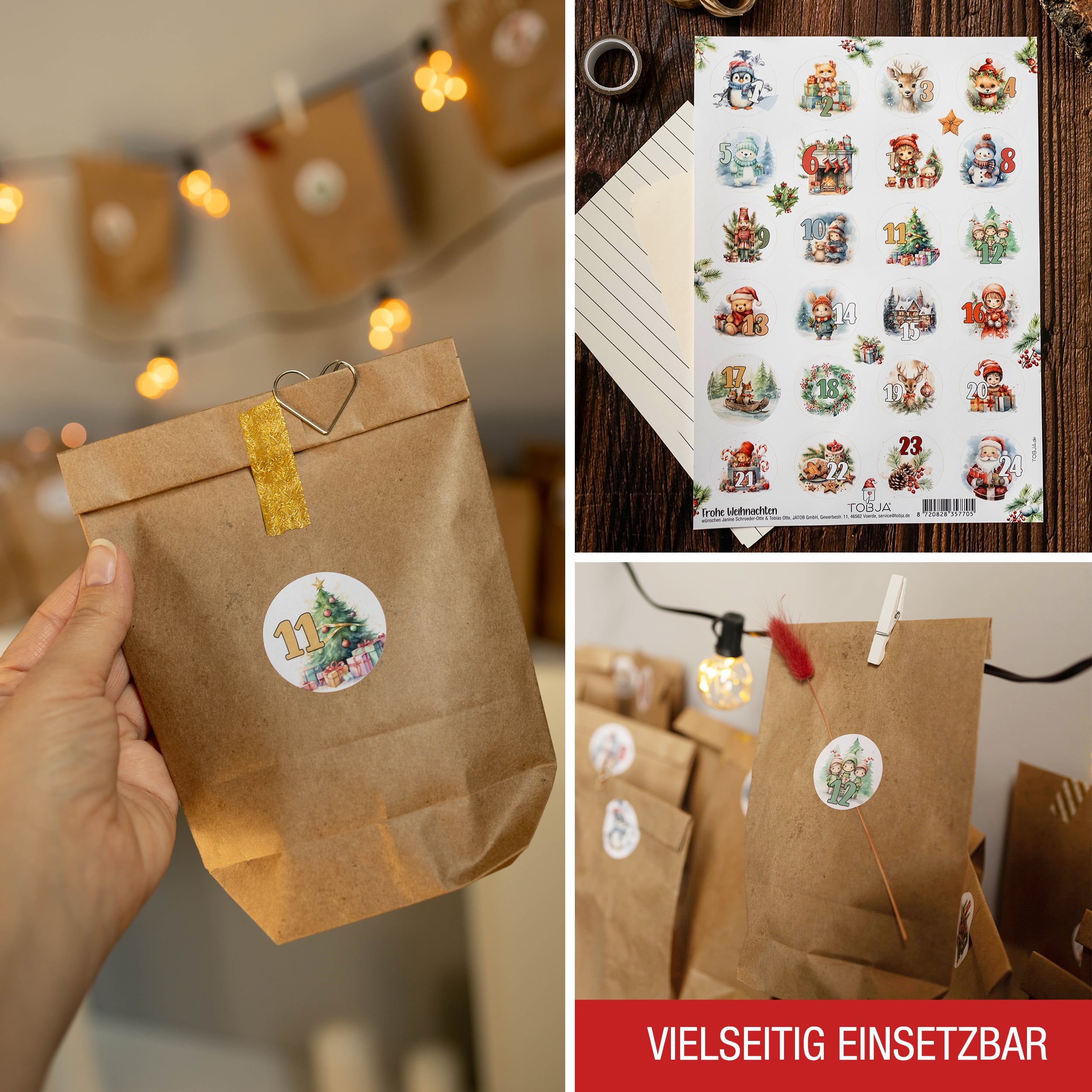 Adventskalender mit 24 Aufkleber bunt