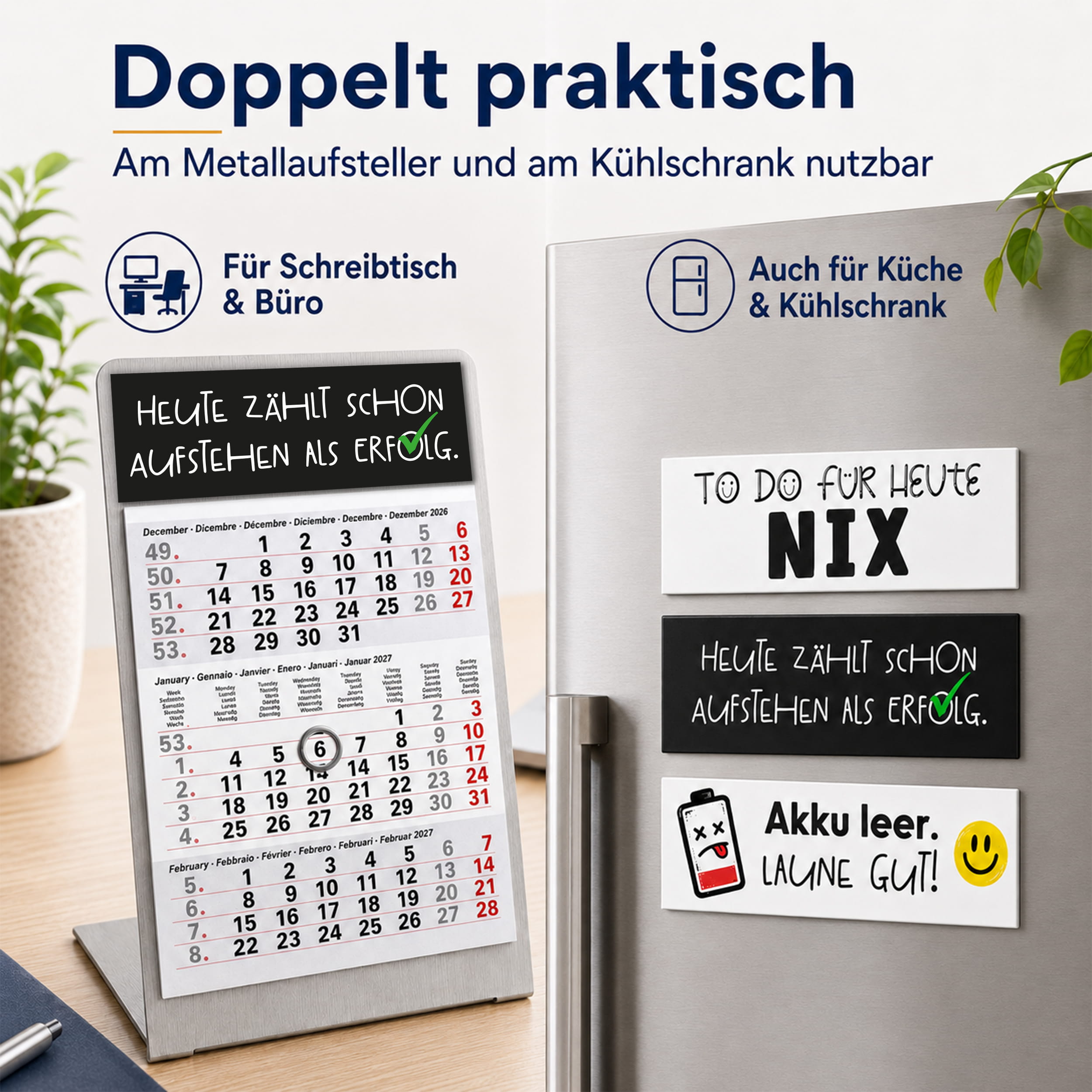 Magnet-System Titan – Komplettset 2027: Aufsteller + Kalender + Magnetset Büro-Humor
