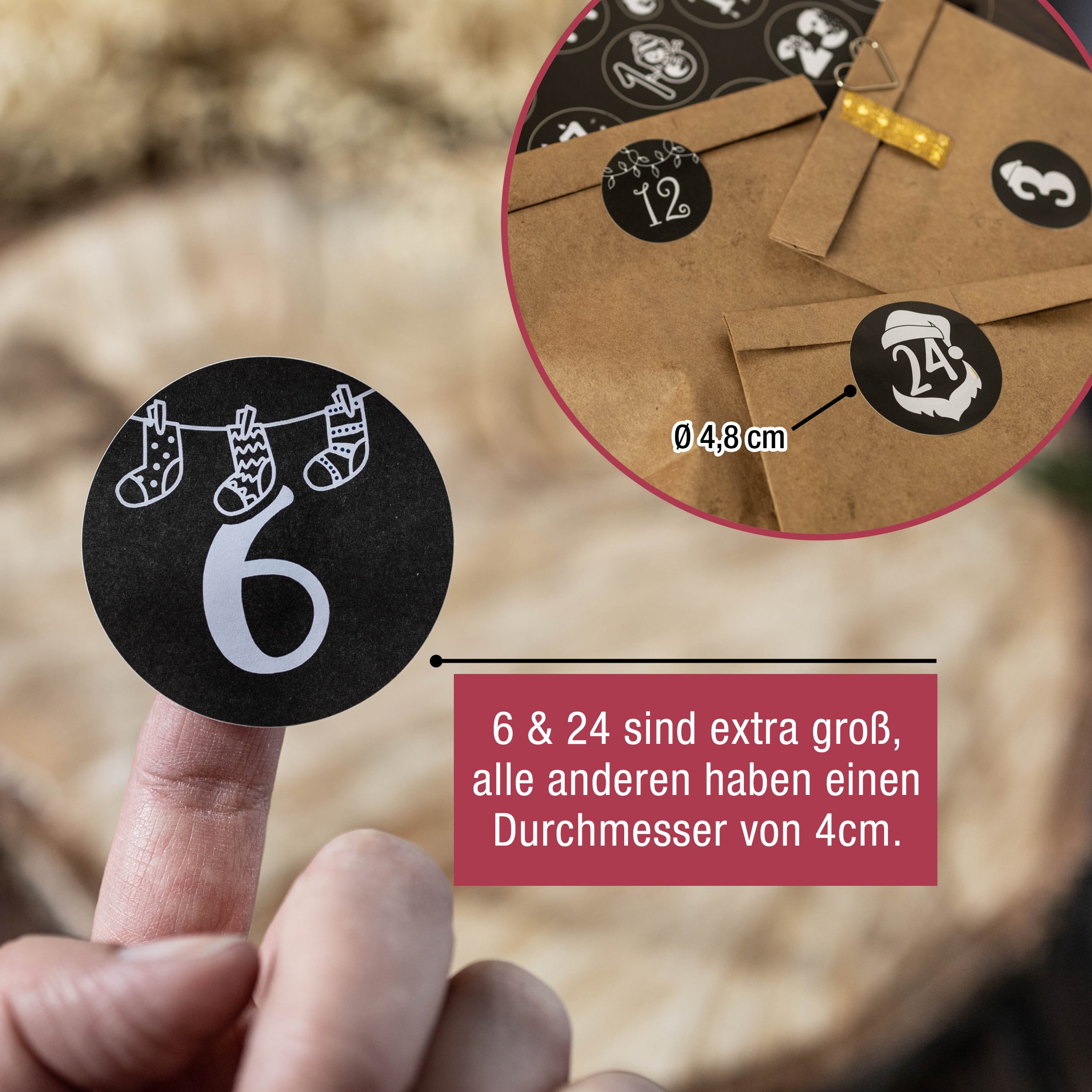 Adventsaufkleber Zahlen 1-24 schwarz-weiß