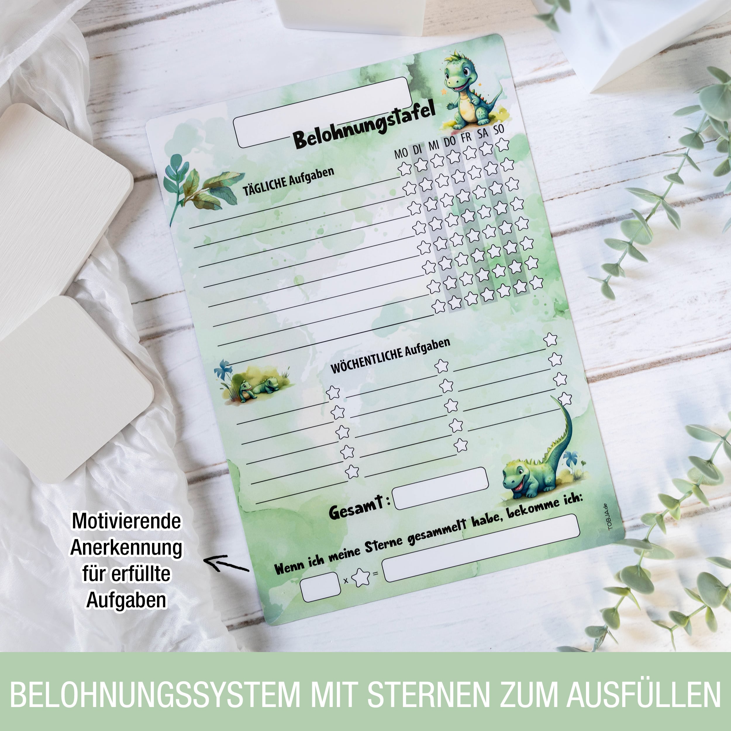 Belohnungstafel A4 magnetisch Dino + 4 Markenstifte