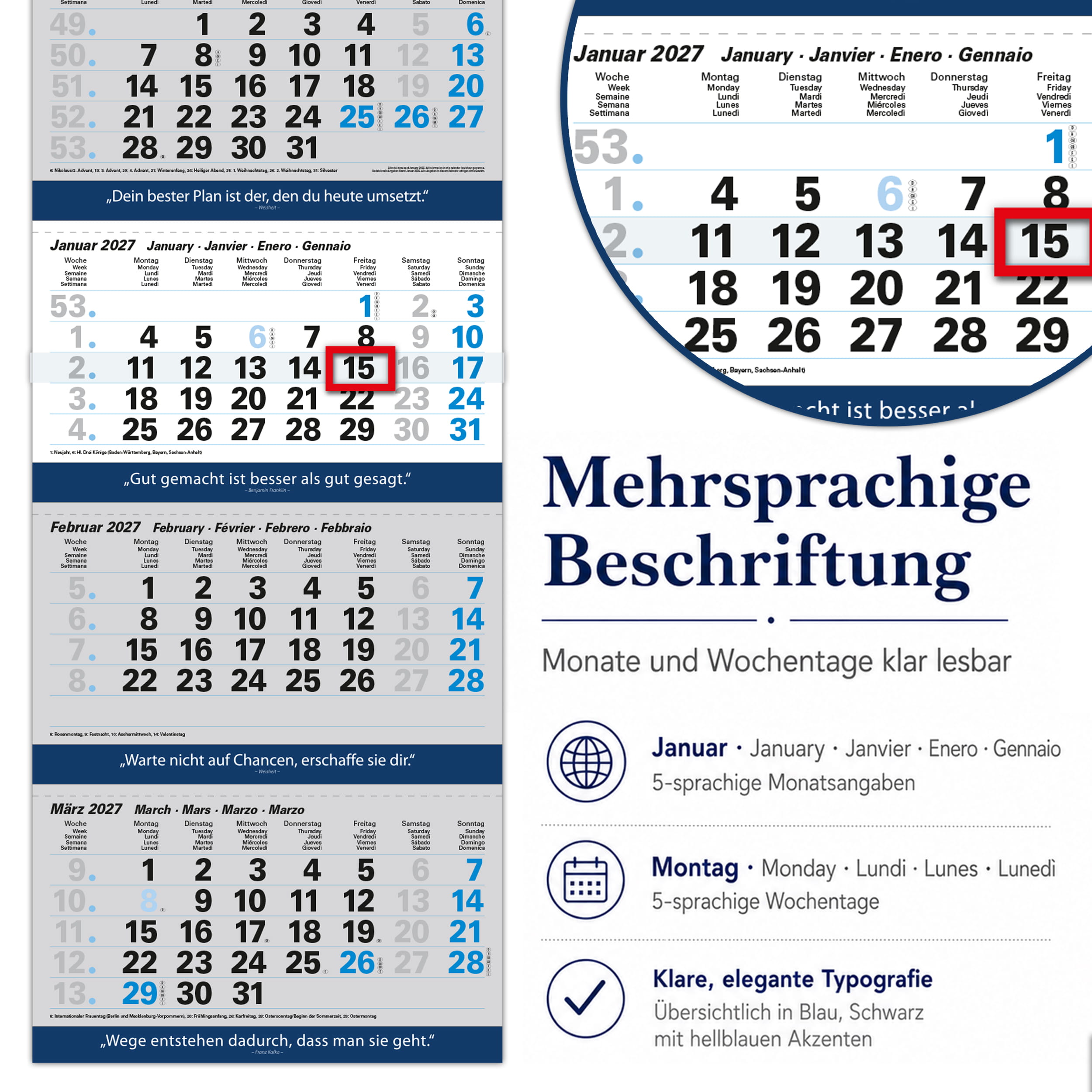 4-Monatskalender 2027 „Office Blau"