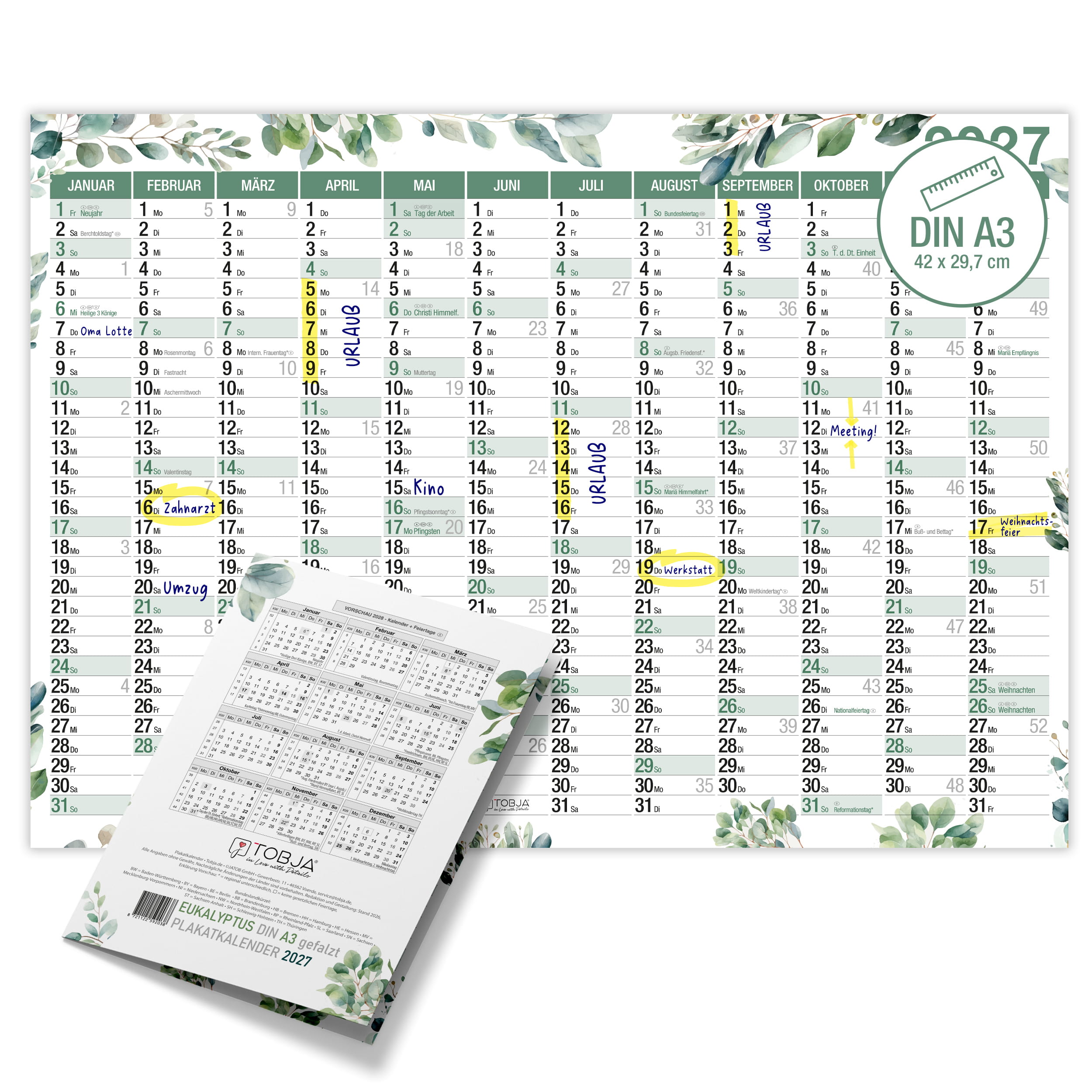 Wandkalender 2027 A3 Color Line