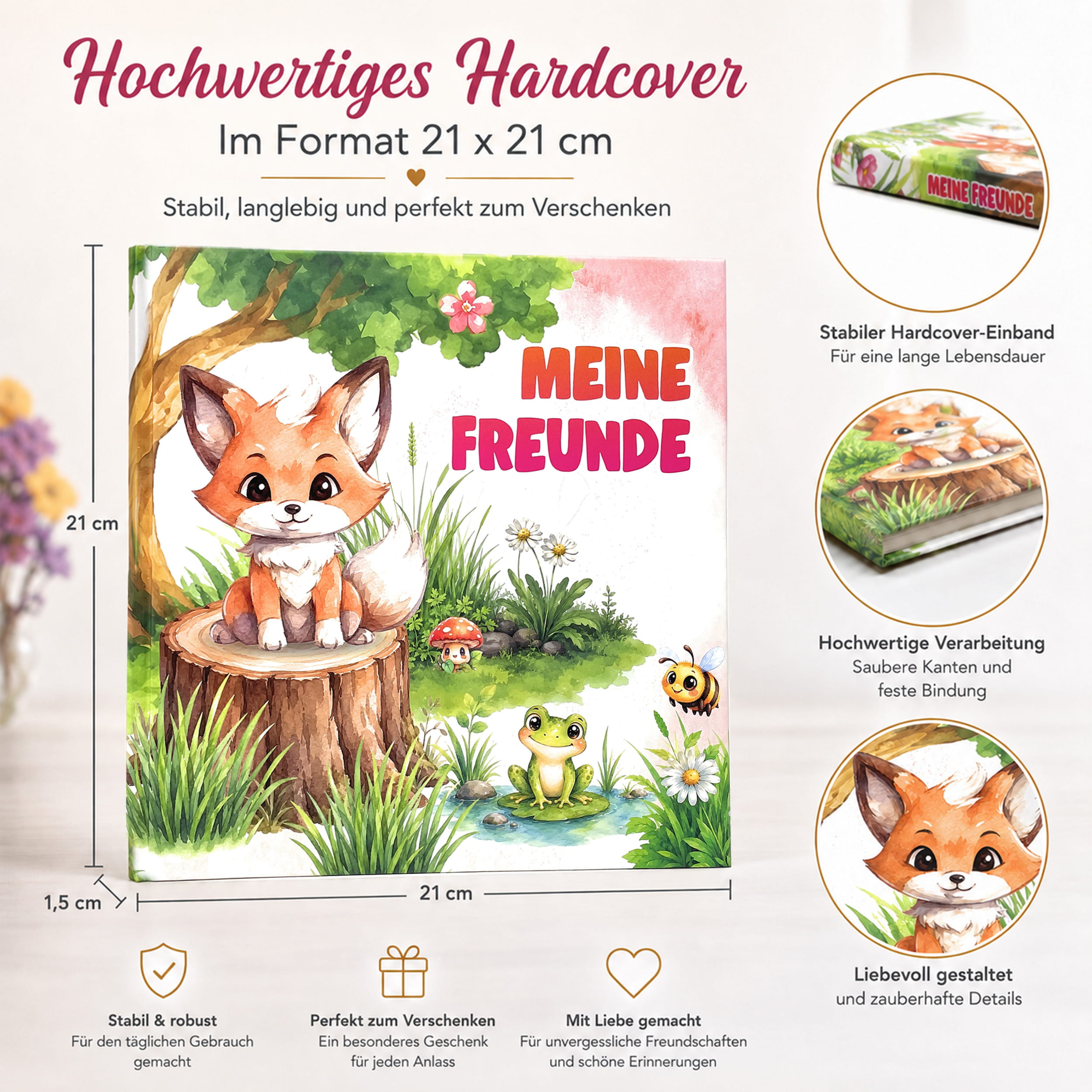 Freundebuch Grundschule Waldtiere – 21 x 21 cm Hardcover