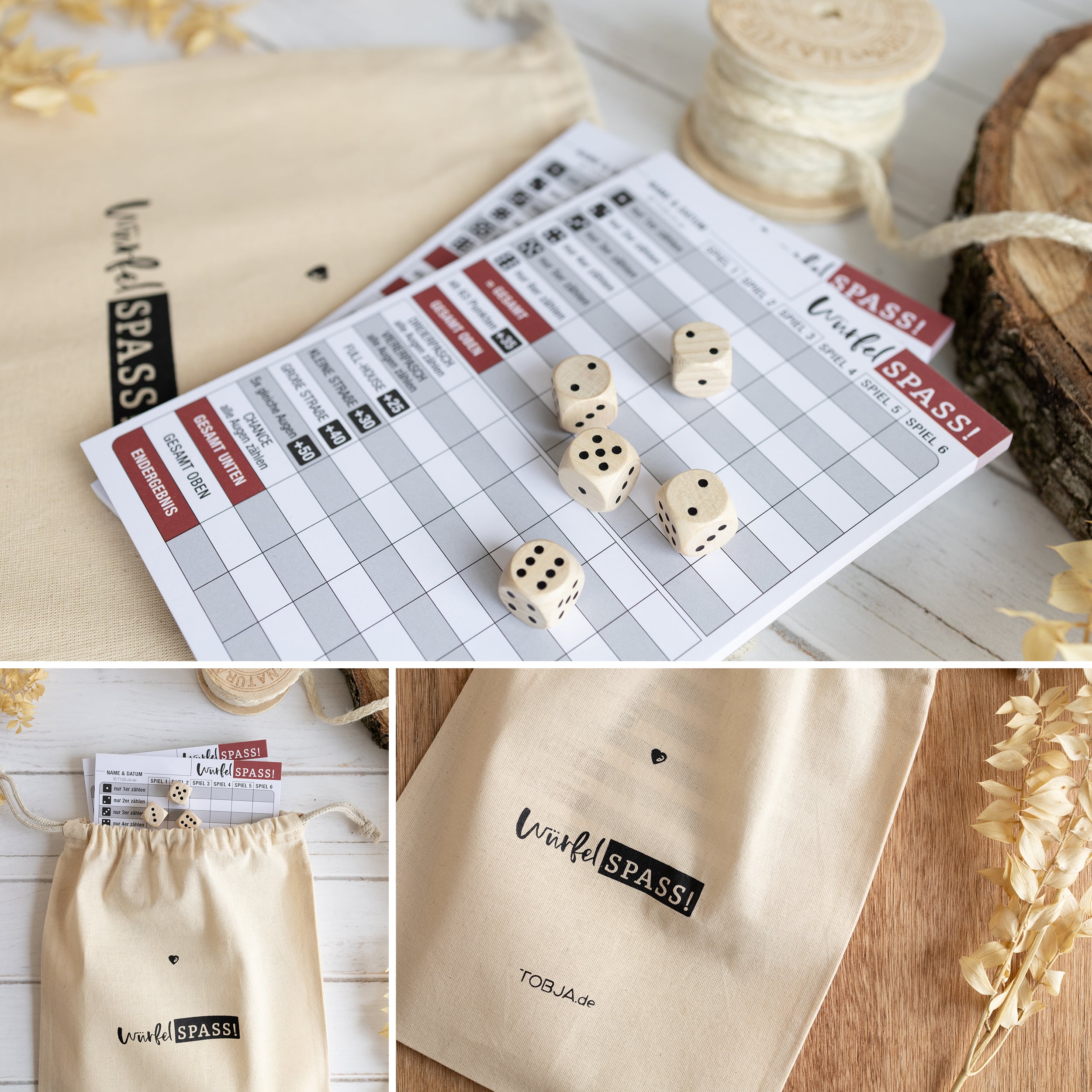 Würfelspiel Set "Blöcke, Würfel & Beutel"