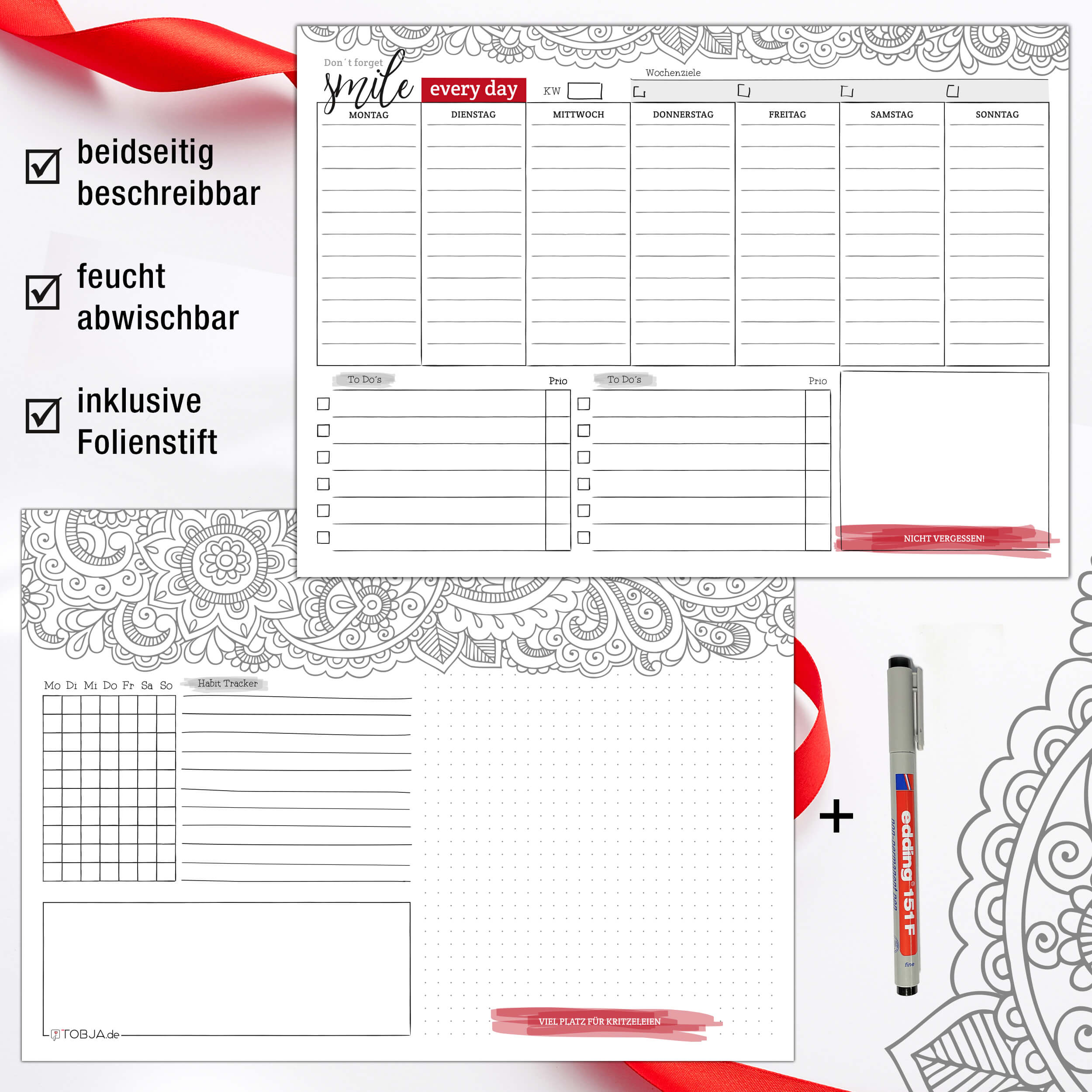 Wochenplaner abwischbar inkl. Stift Wochenplaner abwischbar inkl. Stift