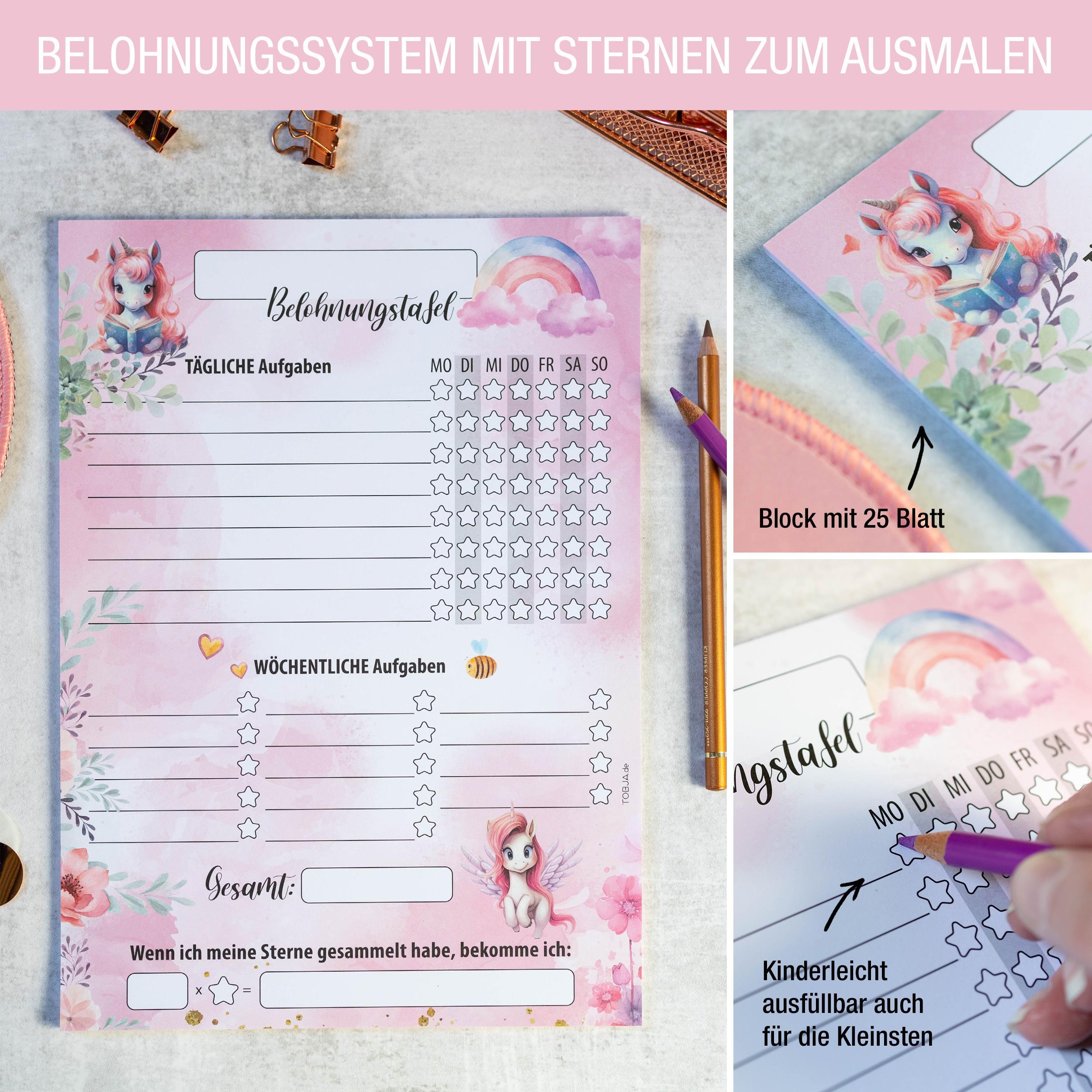 Belohnungstafel Kinder 25 Blatt Einhorn Belohnungstafel Kinder 25 Blatt Einhorn