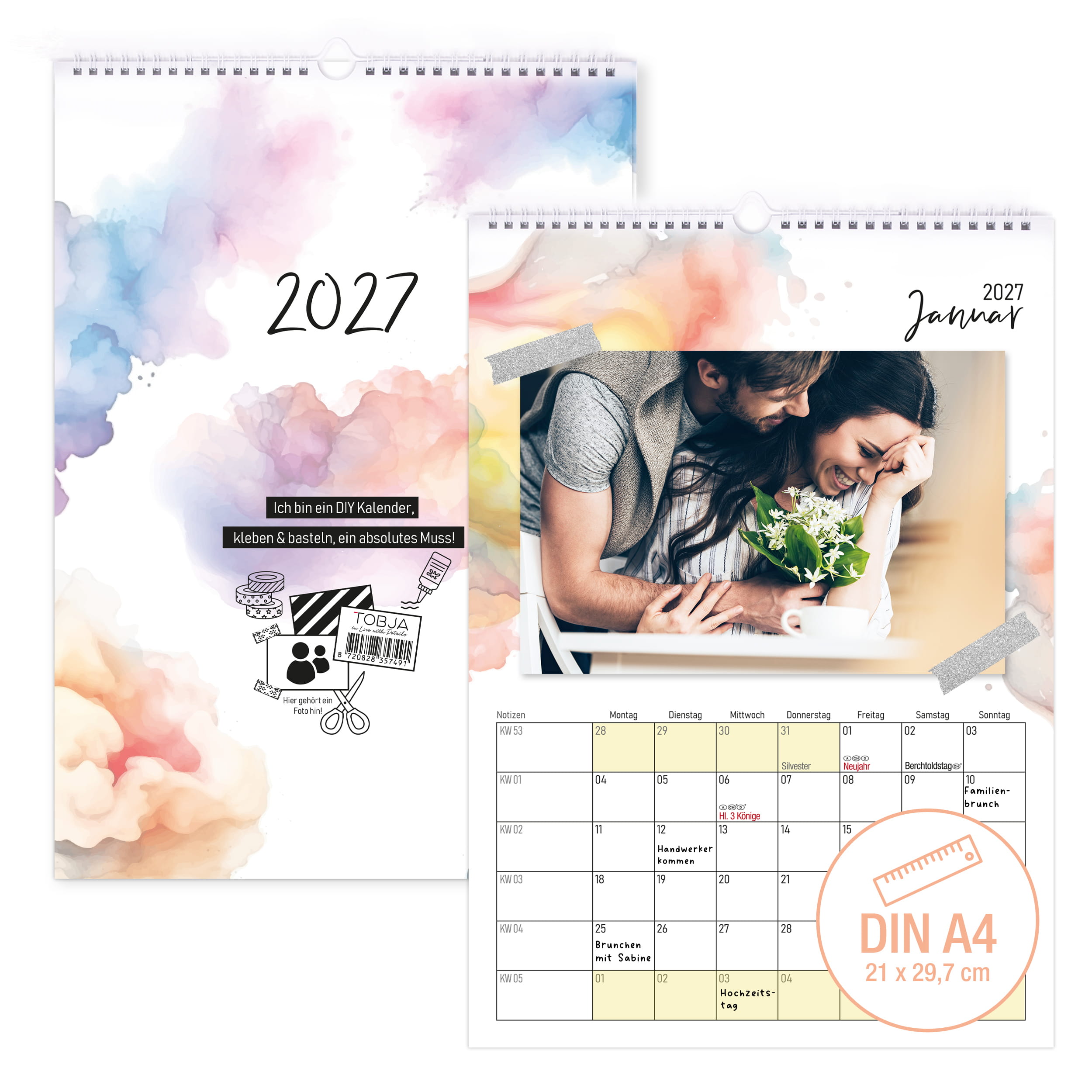 DIY Foto-Kalender 2027 A4 Aquarell