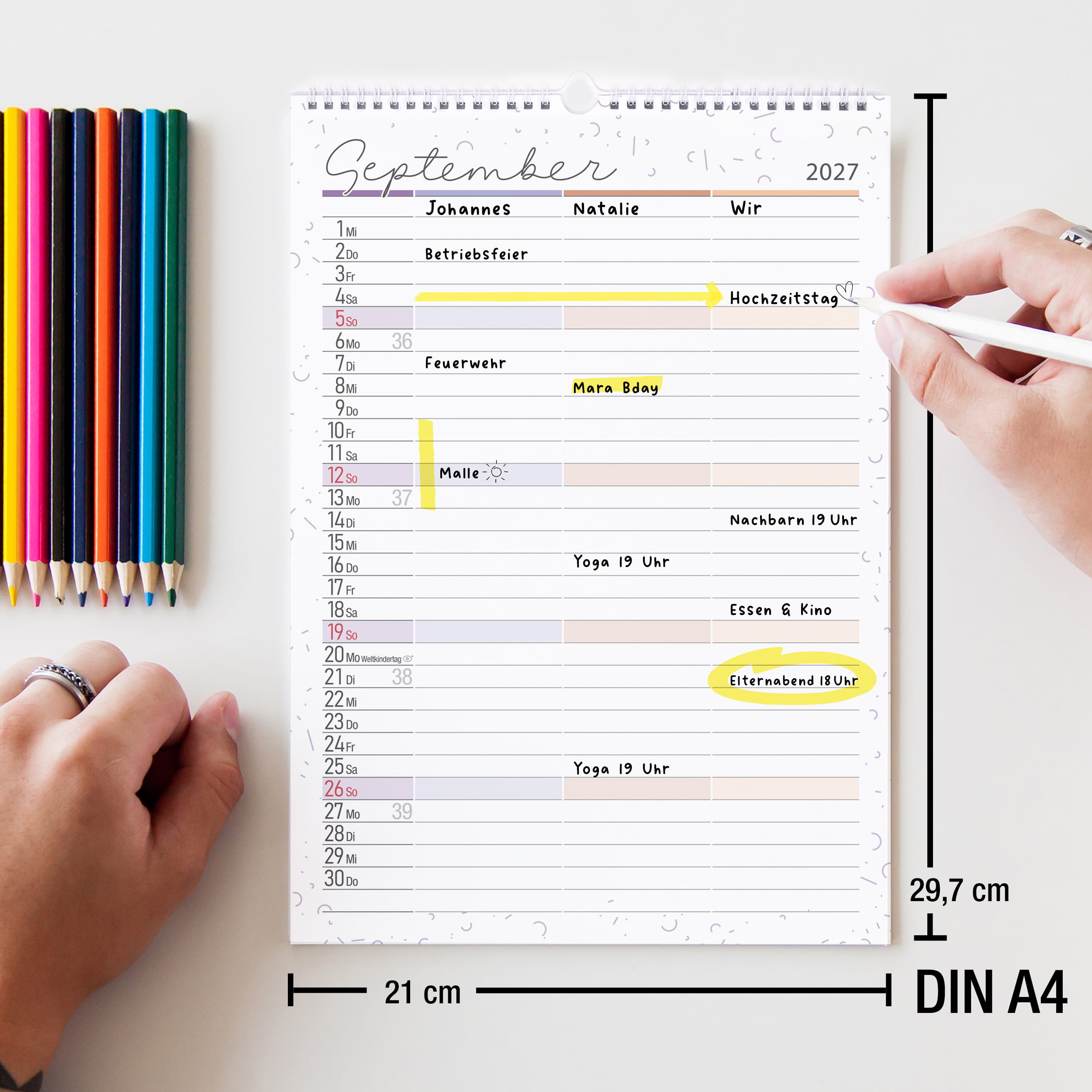 Paarkalender 2027 A4 – 3 Spalten