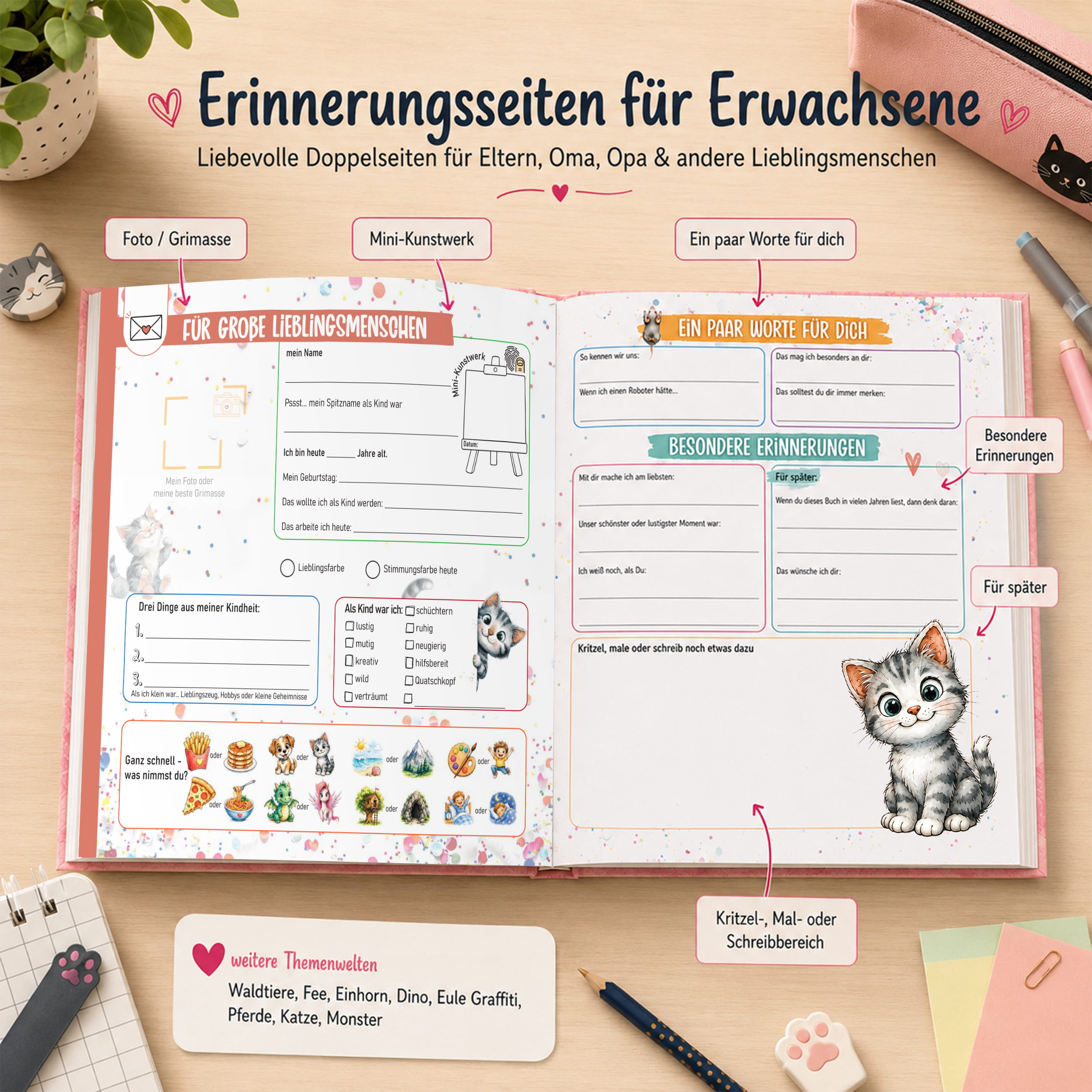 Freundebuch Grundschule Katze – 21 x 21 cm Hardcover