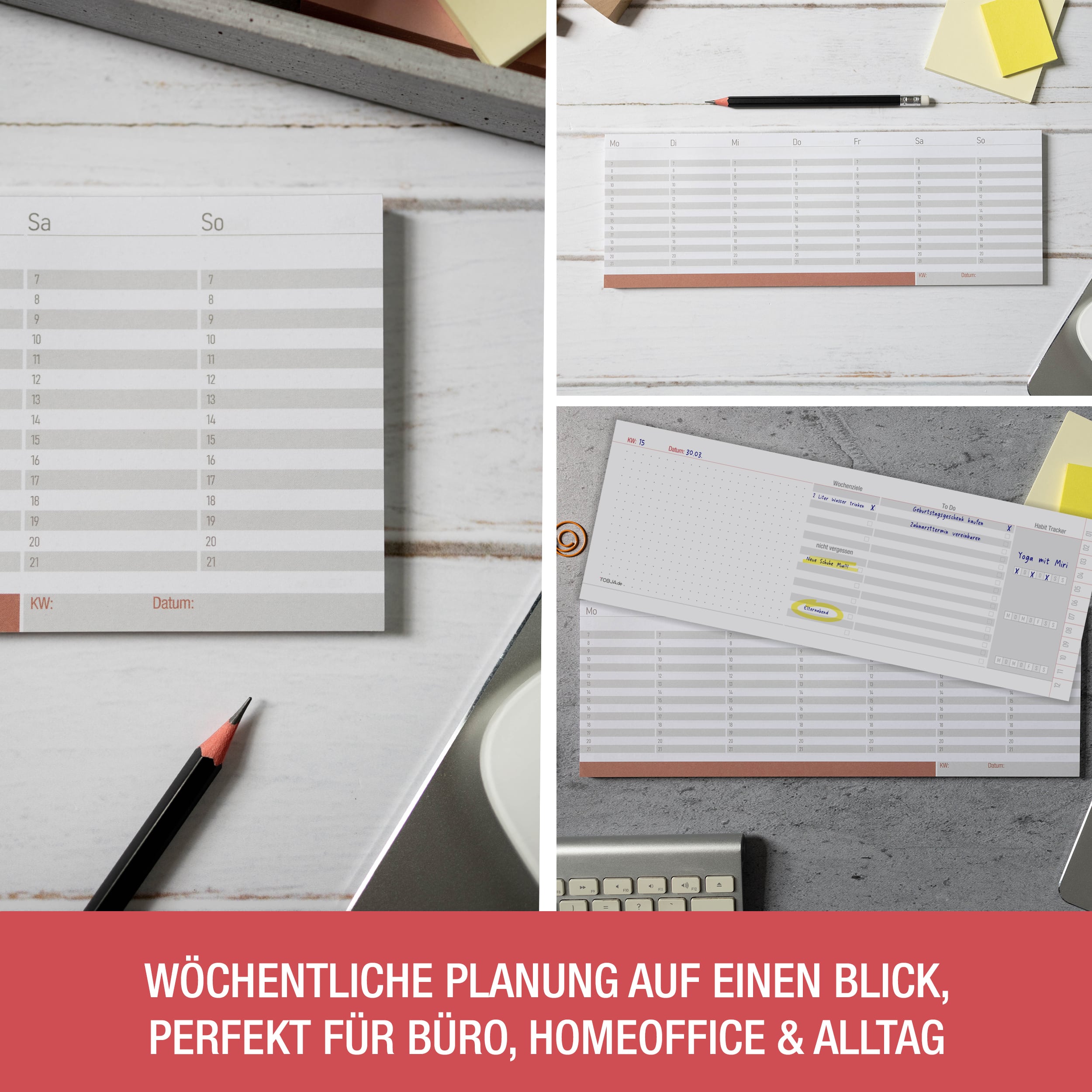 Roter Wochen-Tischkalender Block – 53 Seiten
