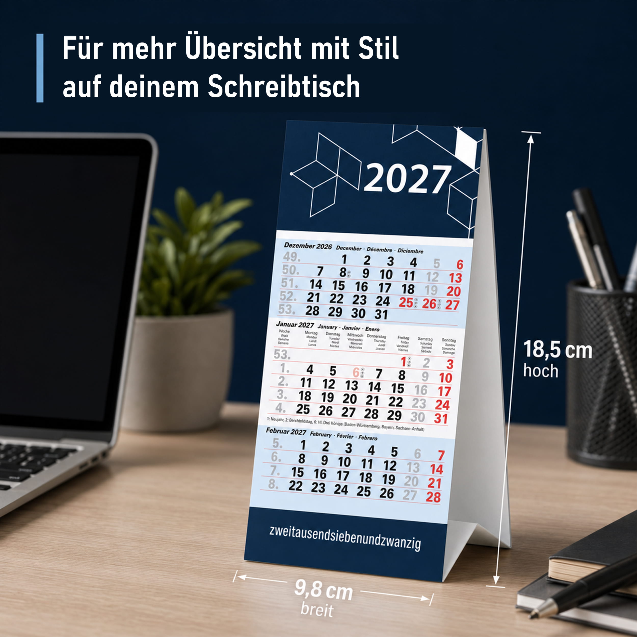 Tischkalender 2027 Cubes – 3 Monatskalender