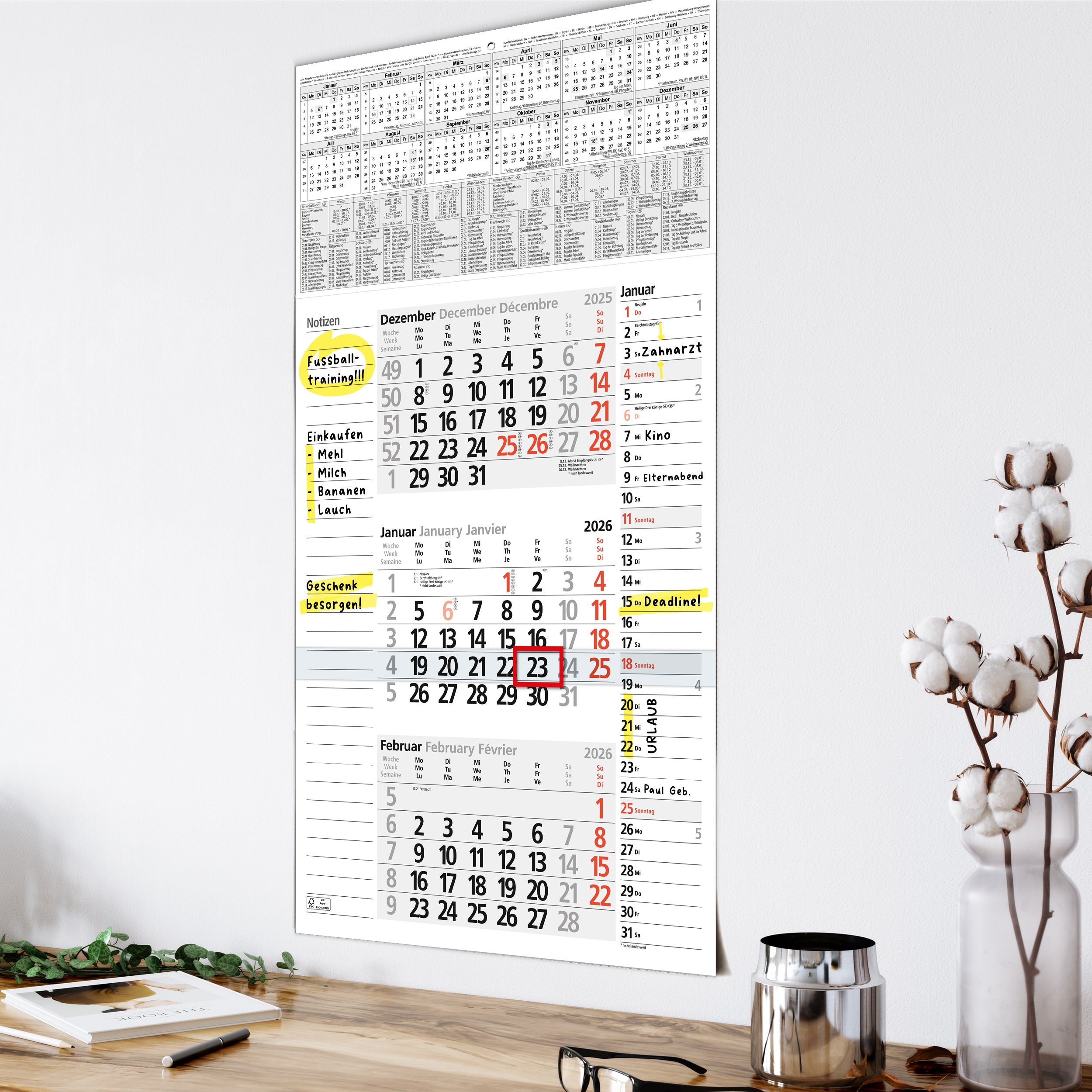 3-Monatskalender 2026 Notizen 3-Monatskalender 2026 Notizen