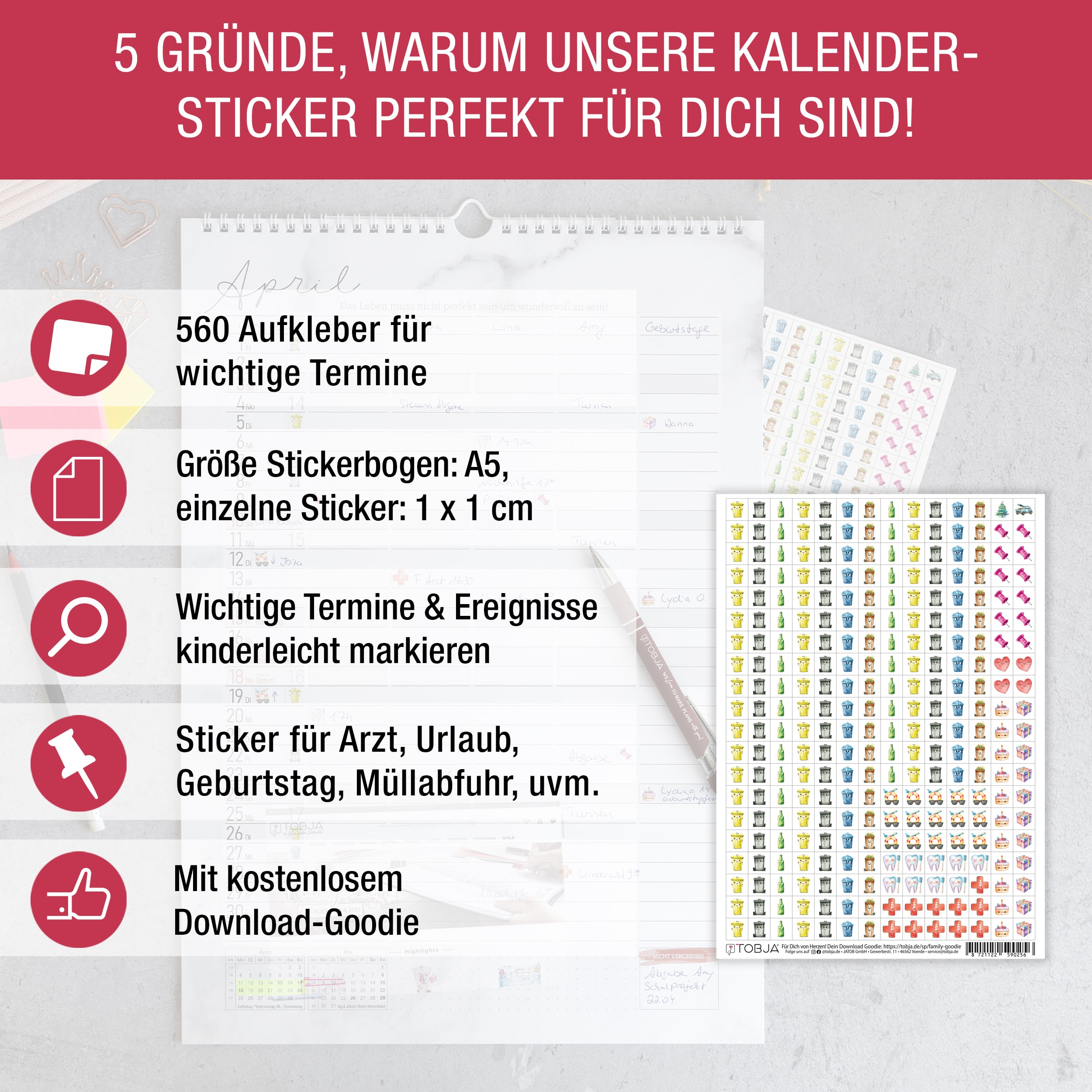 Kalender Sticker Set "Aquarell"