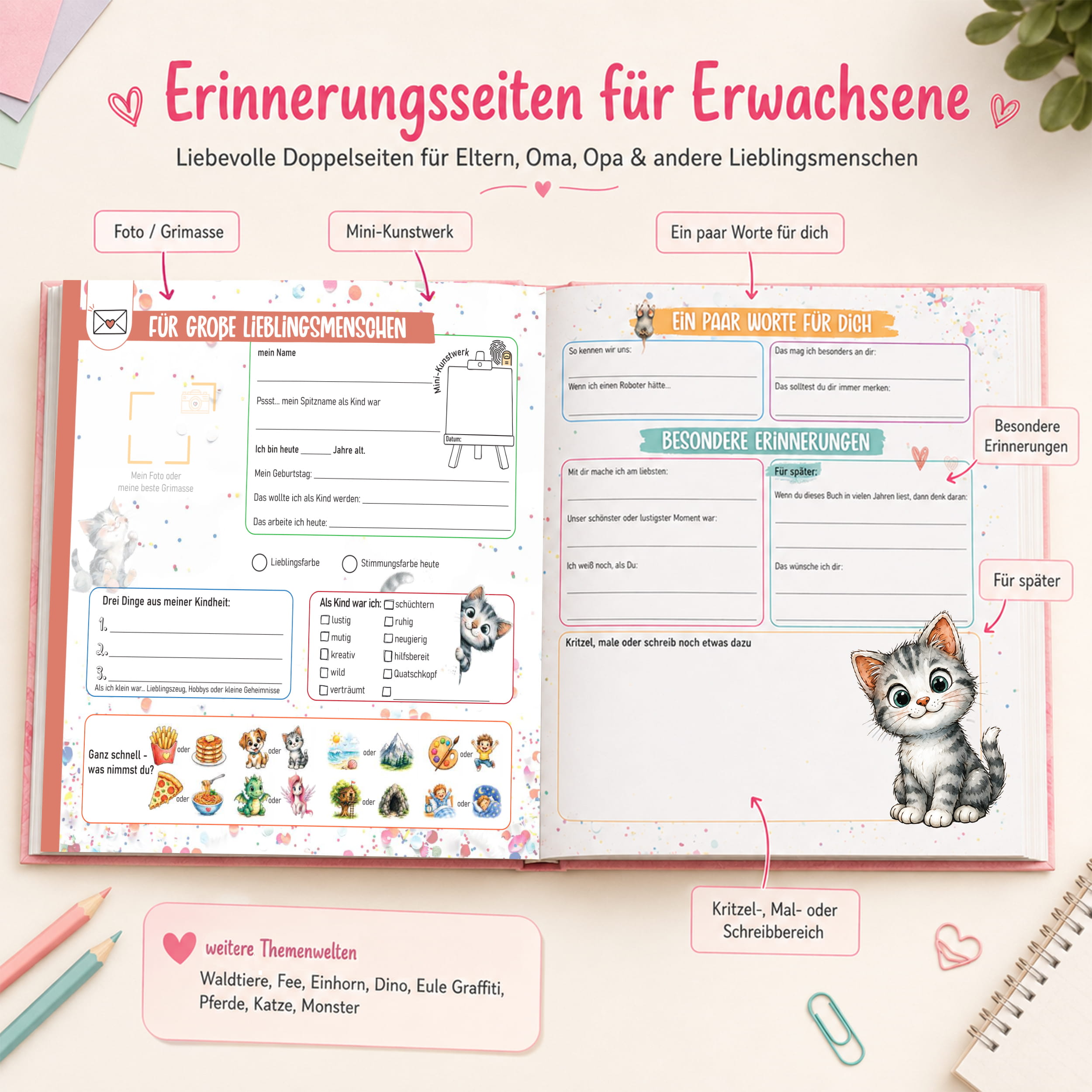 Freundebuch Grundschule Einhorn – 21 x 21 cm Hardcover