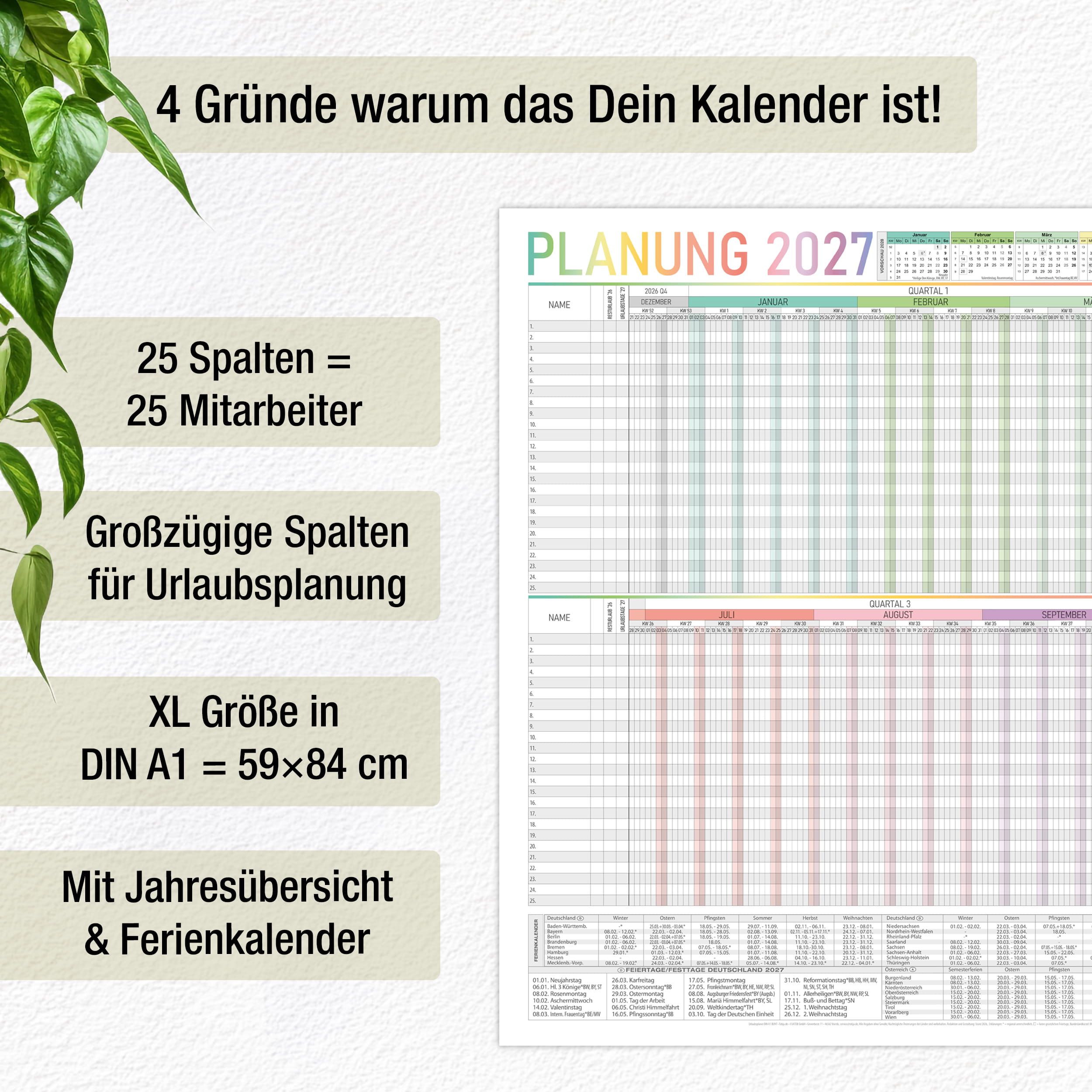 Urlaubsplaner 2027 Bunt A1 – 25 Personen