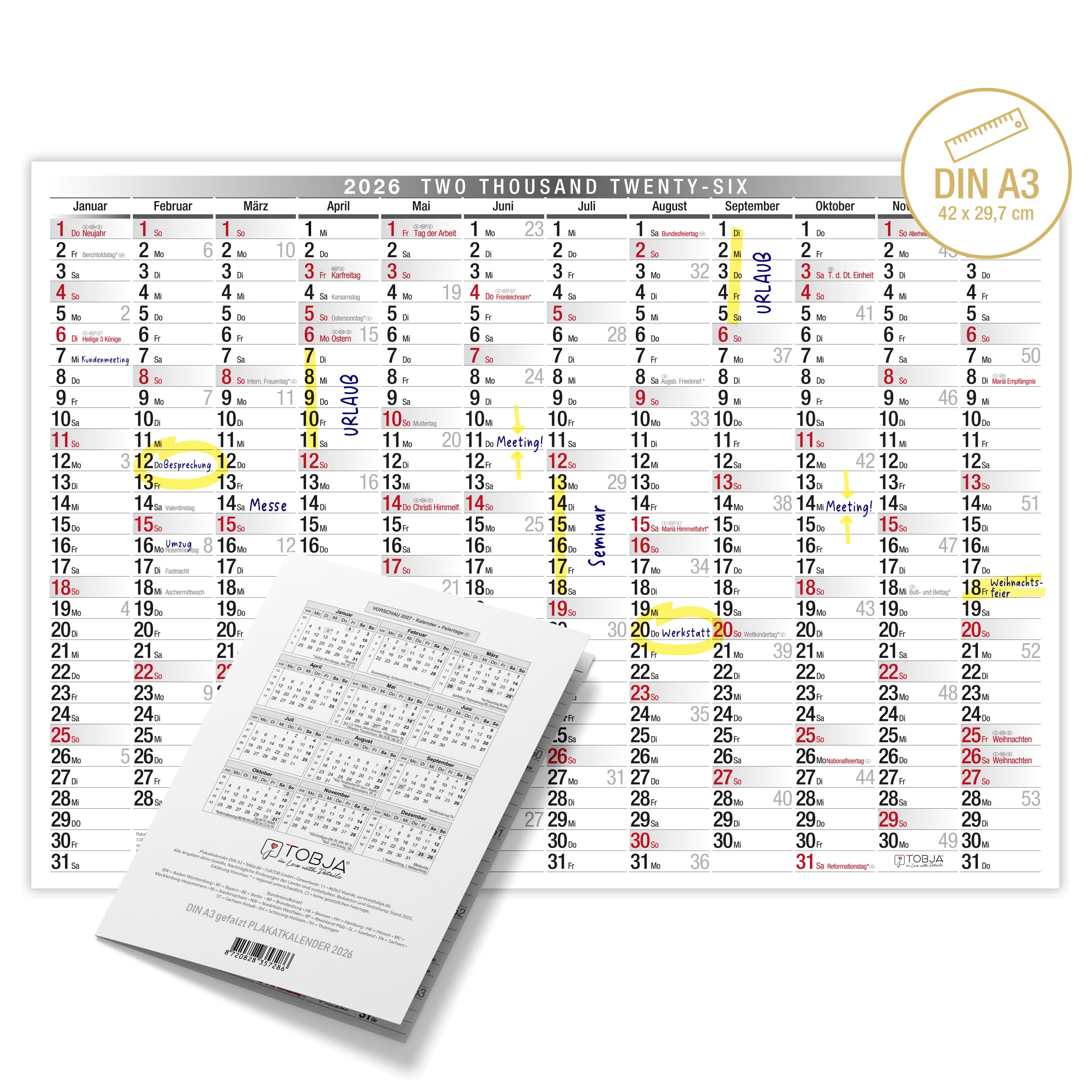Wandkalender A3 2026
