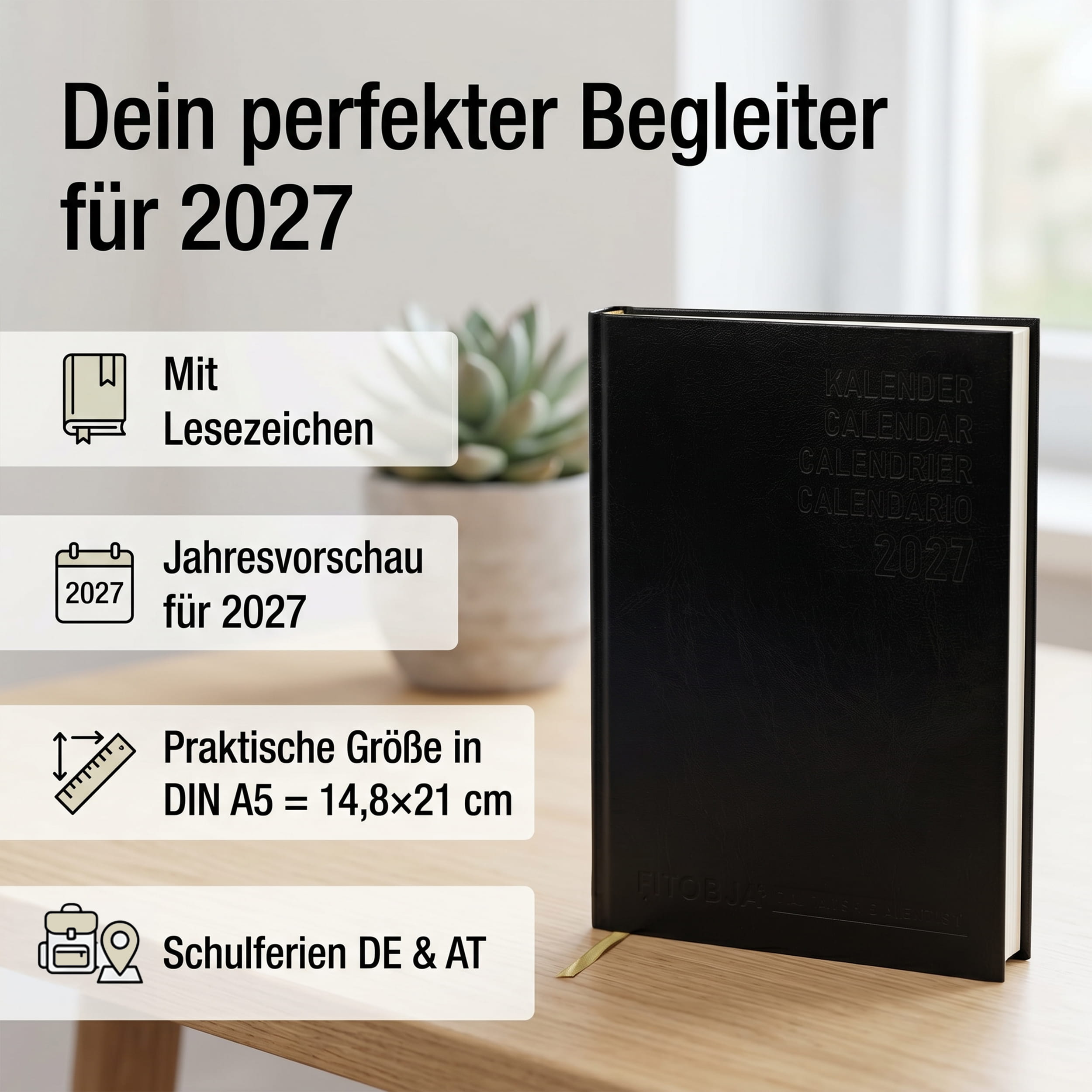 PlanWise Black Buchkalender 2027 A5