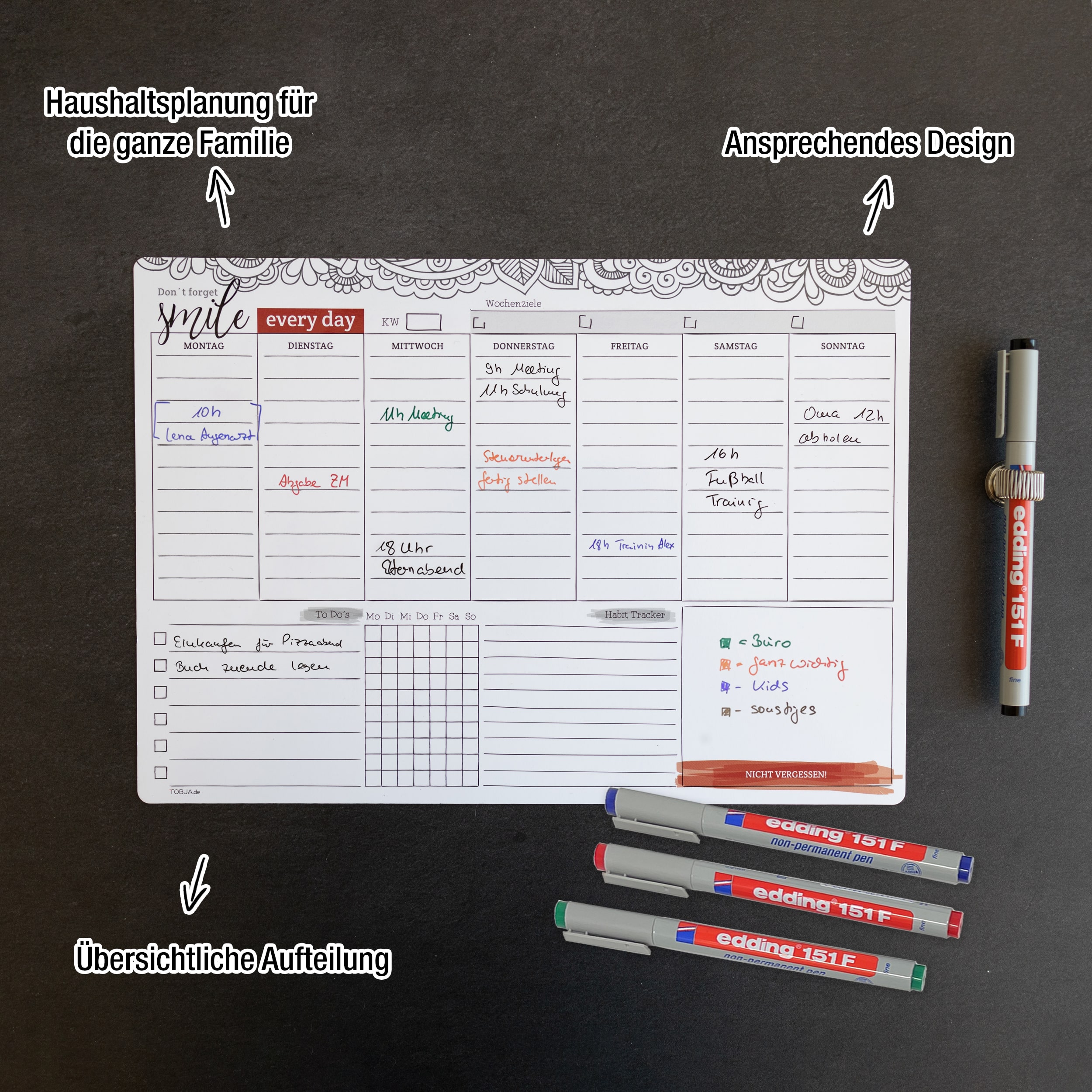 Wochenplaner magnetisch + 4 Stifte