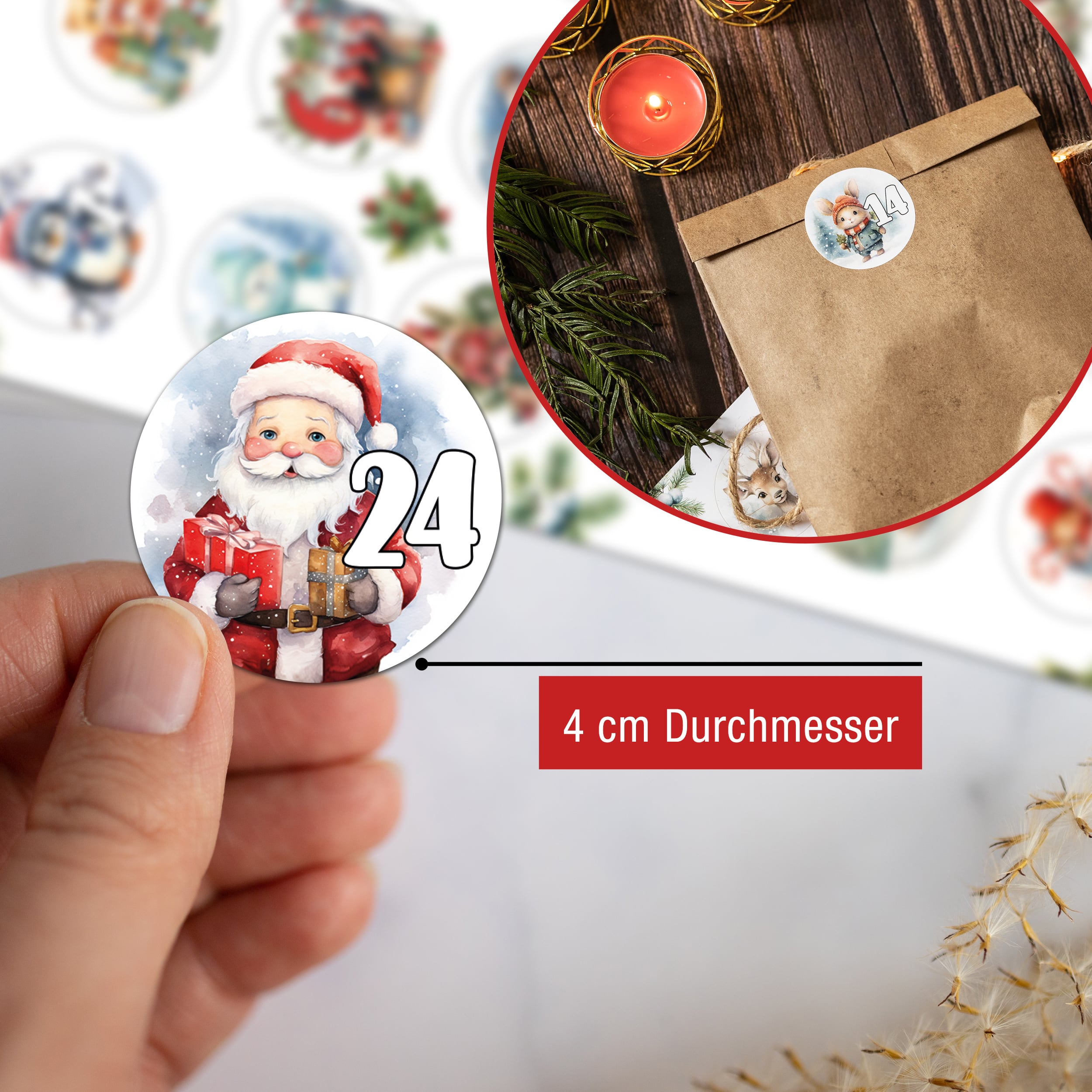 Adventsaufkleber Zahlen 1-24 "bunt" Adventsaufkleber Zahlen 1-24 "bunt"