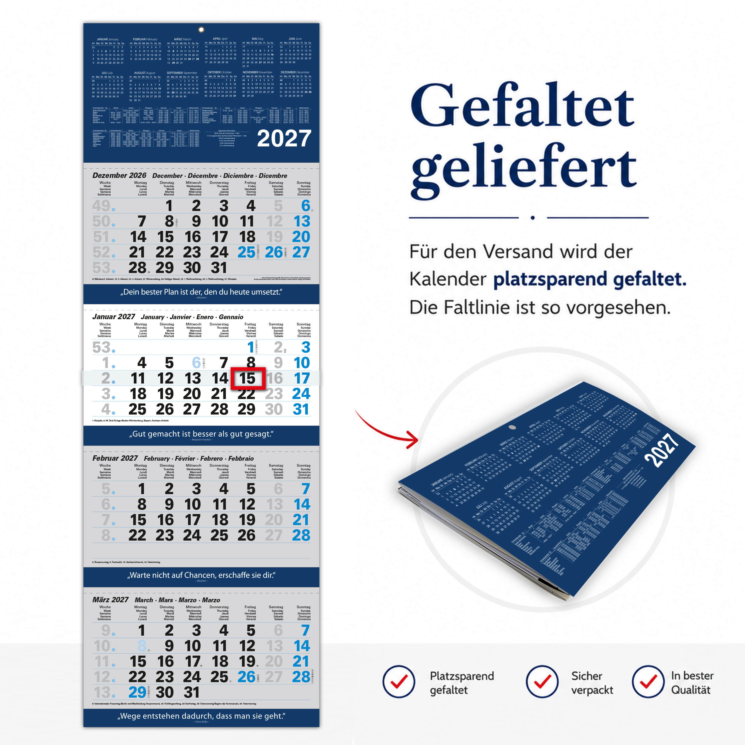 4-Monatskalender 2027 „Office Blau"