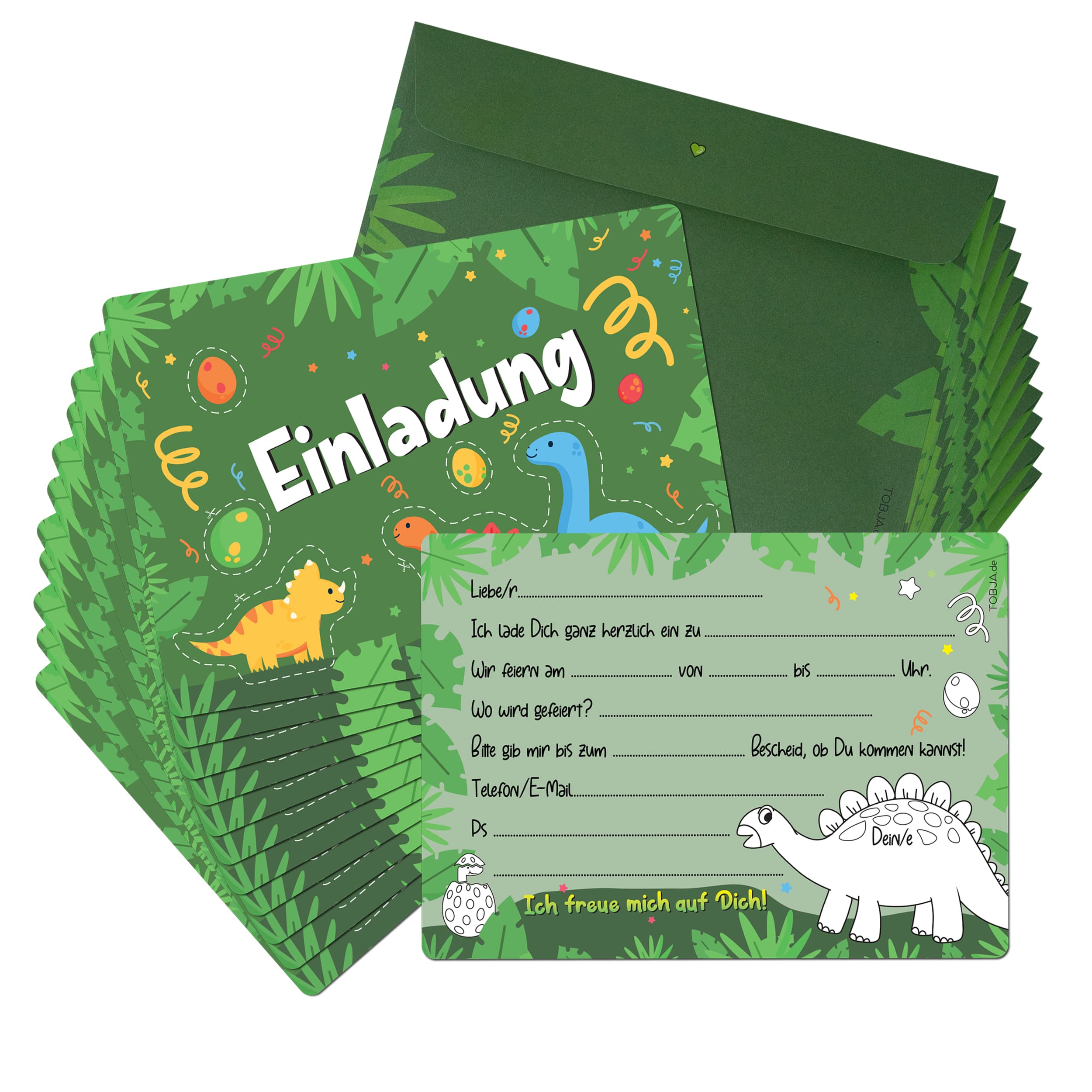 12 Einladungskarten inkl. Umschläge "Dino Party"