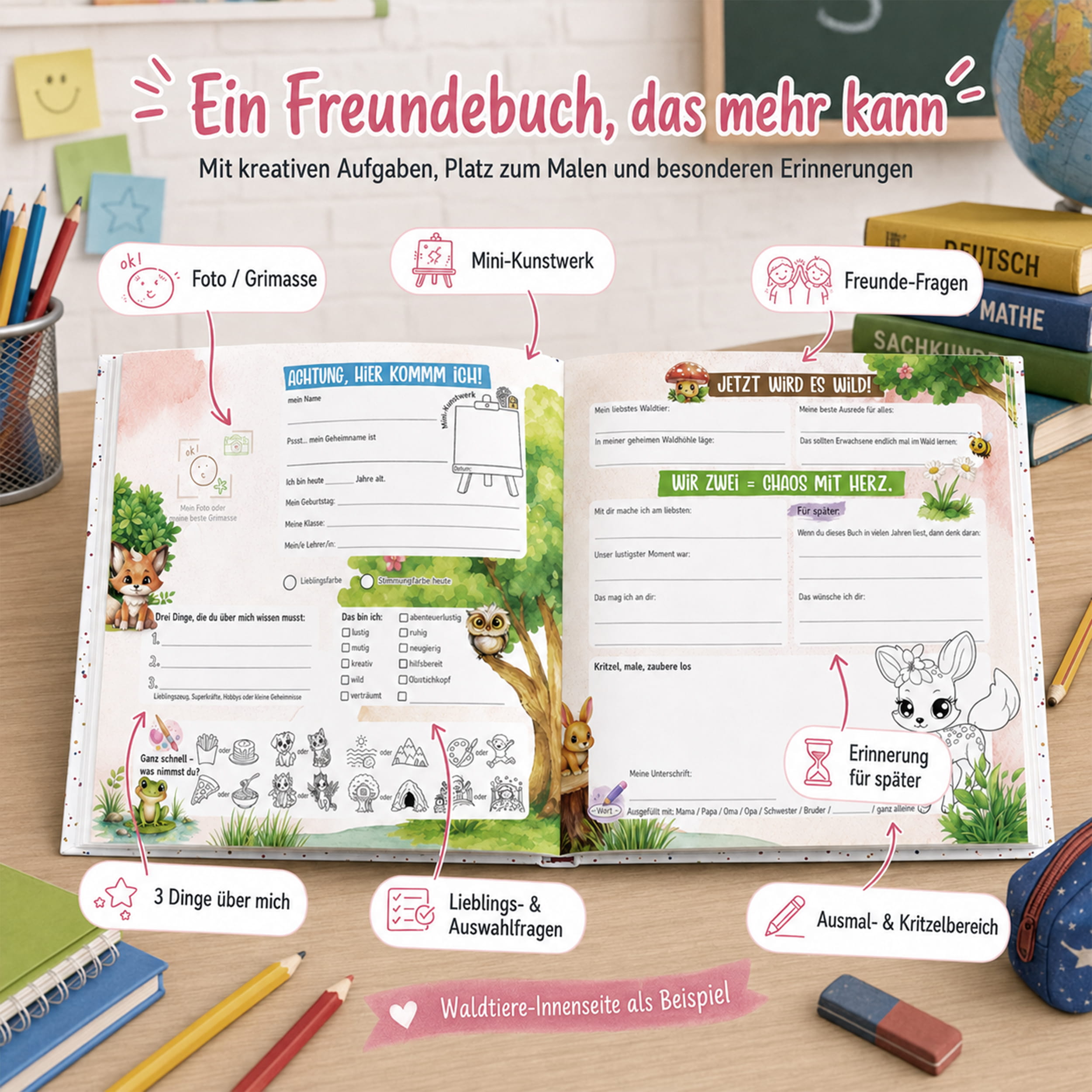 Freundebuch Grundschule Katze – 21 x 21 cm Hardcover