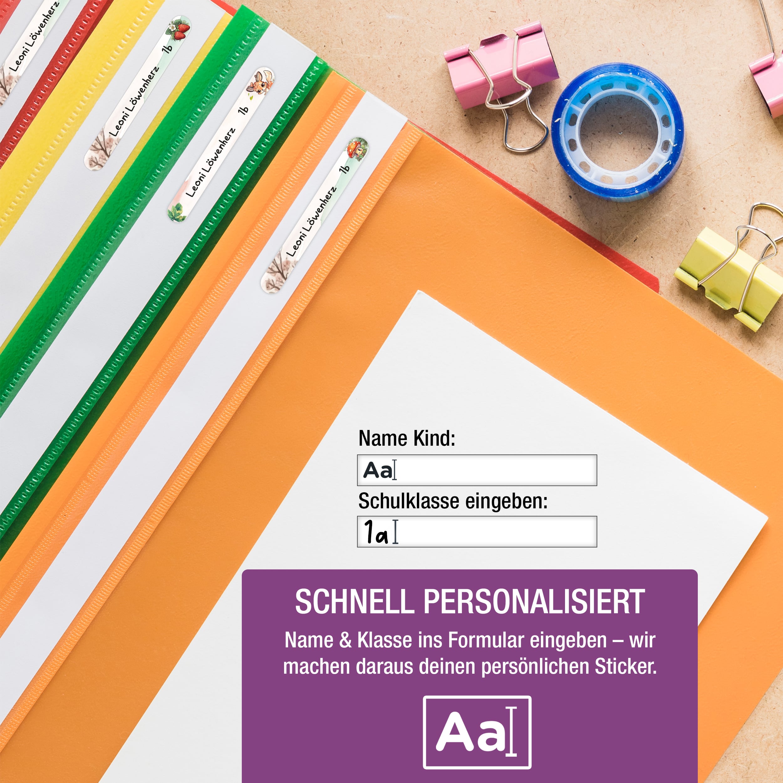 Namensaufkleber für Stifte, personalisiert Waldtiere