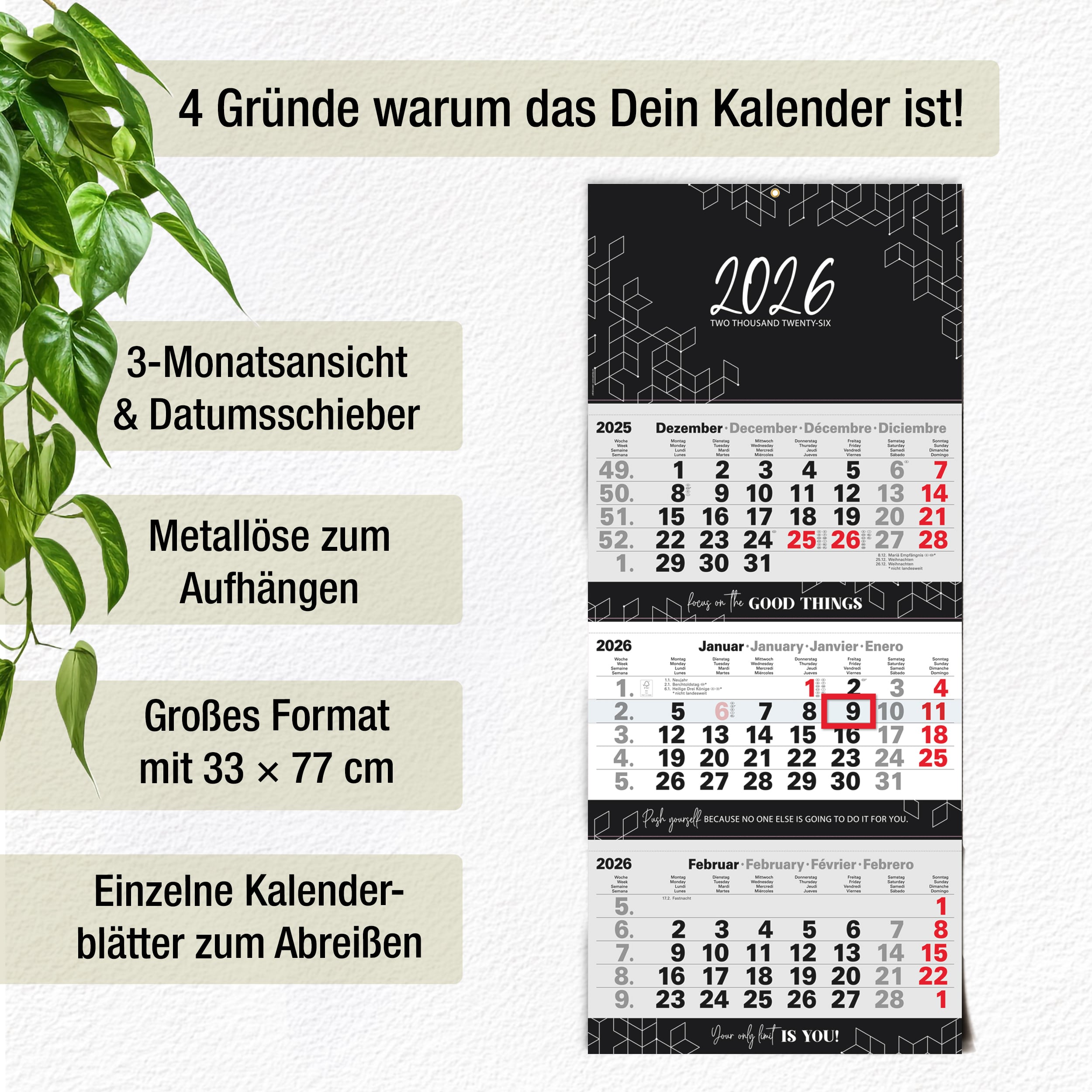 3-Monatskalender 2026 Block Schwarz 3-Monatskalender 2026 Block Schwarz